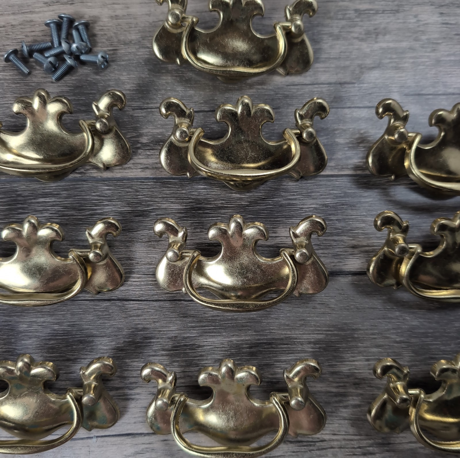 VTG Chippendale Brass Drawer Drop Bail Pull Handles 3-1/4″ Center 10 w/Screws