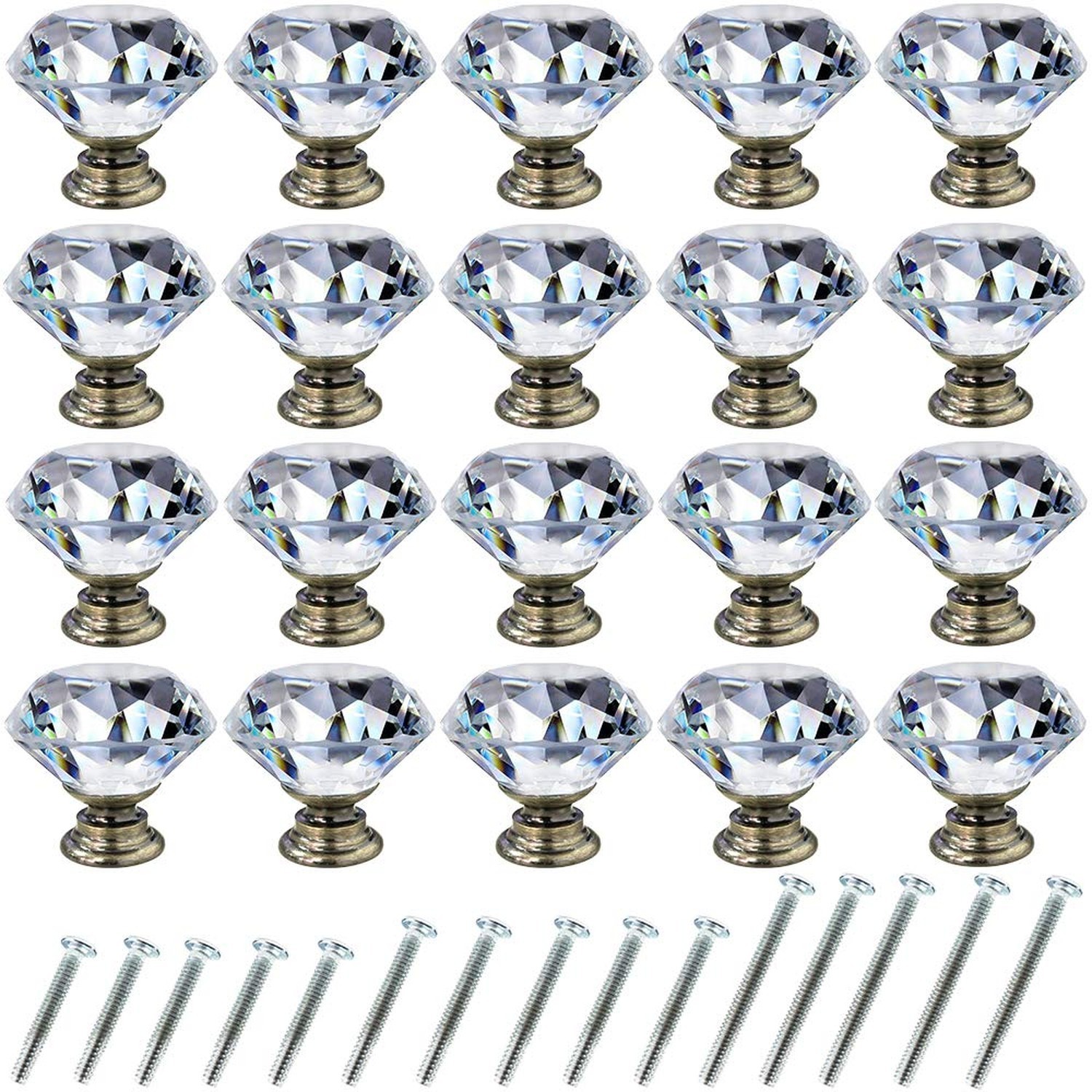 NORTHERN BROTHERS 20 Pack 30mm Crystal Cabinet Knobs, Diamond Glass Drawer Kn…