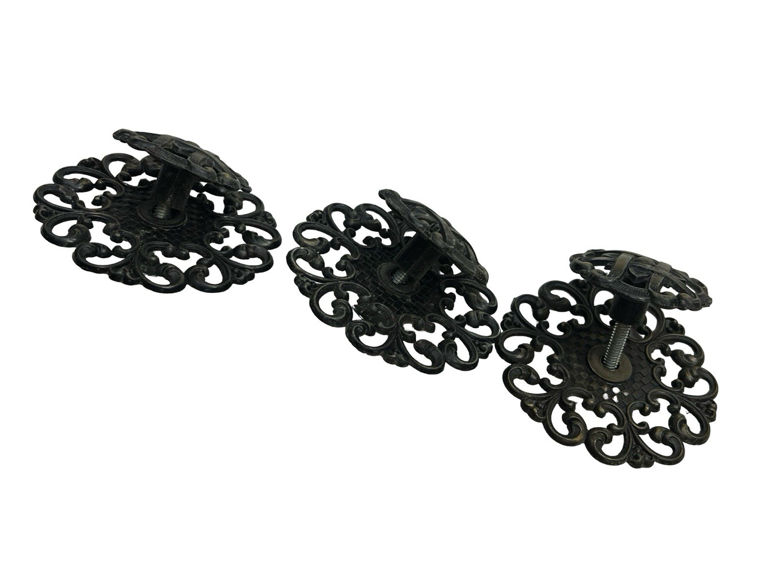 Vintage Allison Drawer Pull Knobs Backplate Ornate Japan Lot of 3