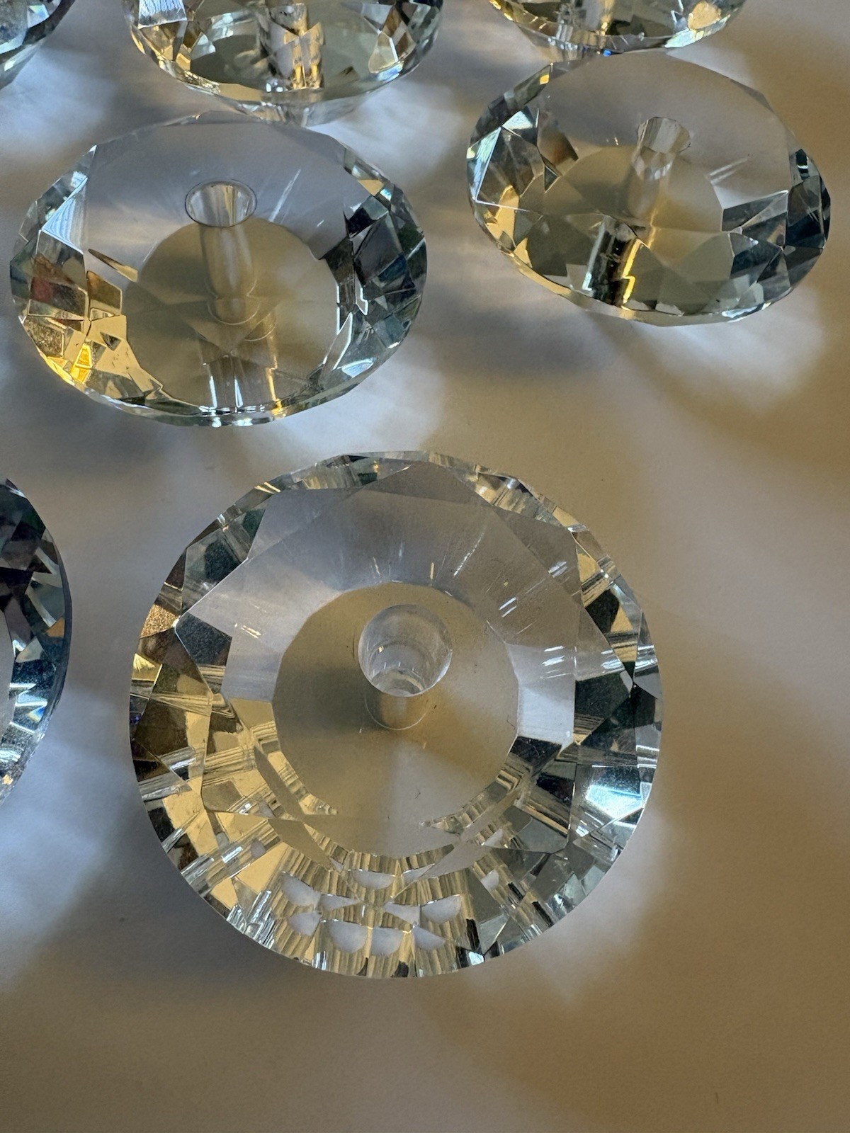 10 Crystal Glass Diamond Shaped Cabinet or Drawer Knobs 2 3/8 Inches Diameter