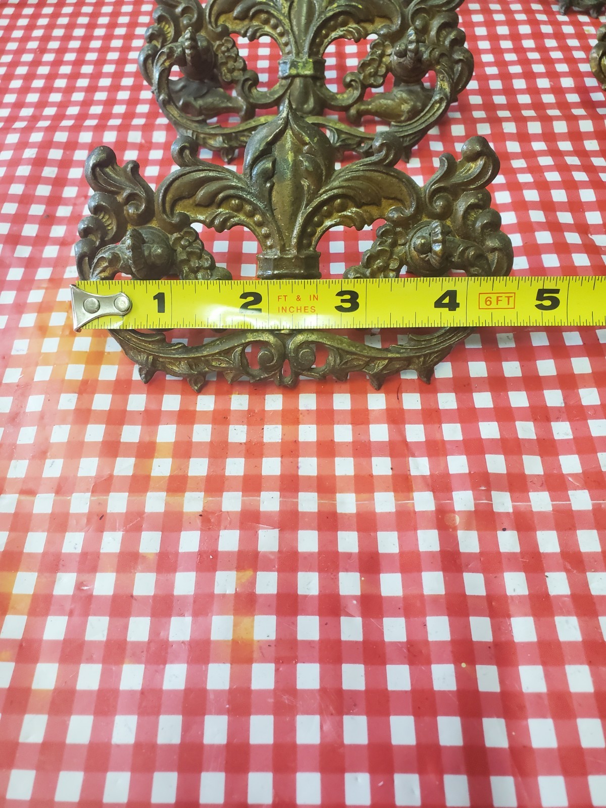 Set 6 Ornate Victorian Drawer Pulls Bail Handles Brass Fleur-de-lis w/3 keyholes