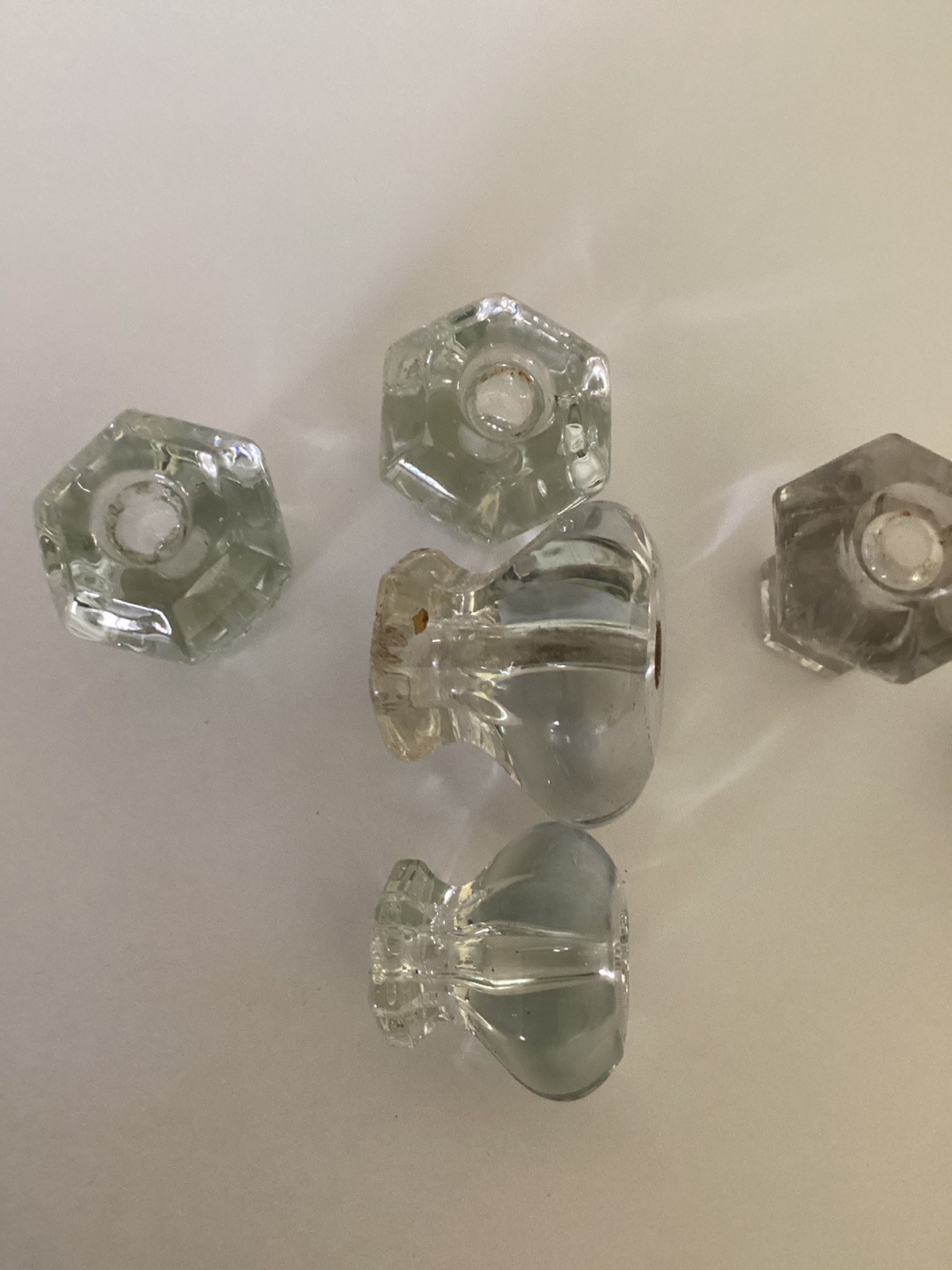 6 Vintage Depression Style 2 Size Hexagon Clear Glass Drawer/ Cabinet Knob Pulls