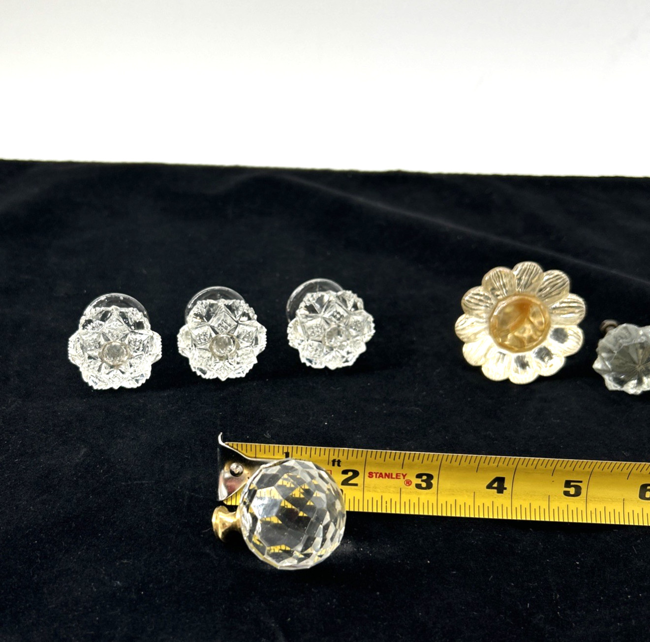 6 Vintage Clear Glass Drawer Cabinet Knob Flower Design Furniture Hardware Pull