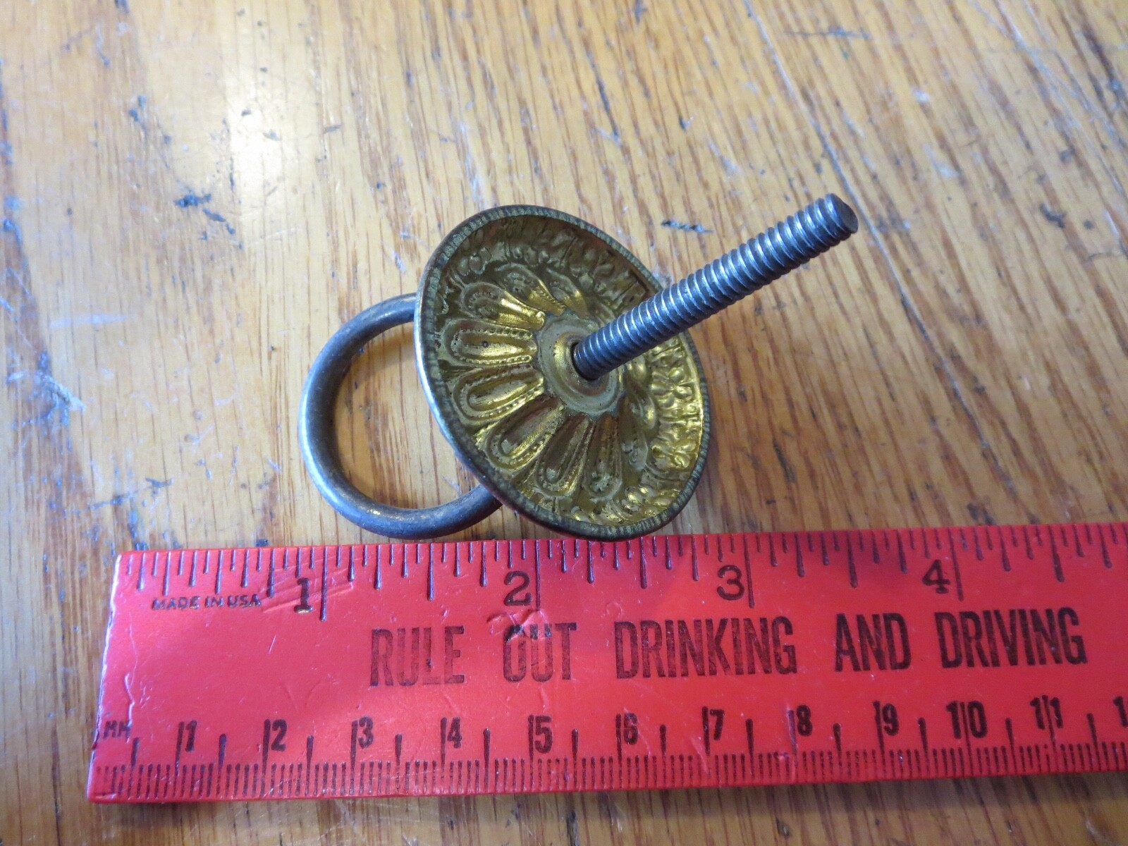 Antique Drawer Pull Ring Tin& Brass Victorian Dresser Ornate hinged Handle Round