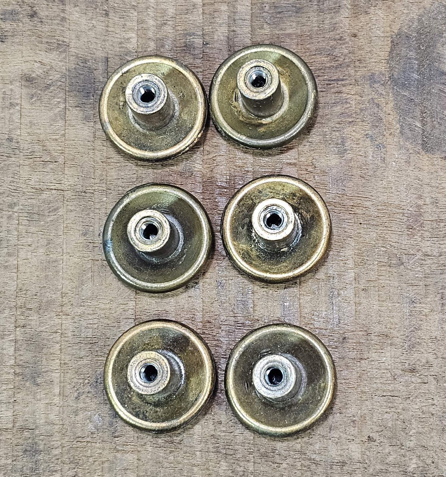 Antique Drawer Pulls Knobs Lot of 6 1.0″ Wide Antique Gold 1/2″ Tall 1920s