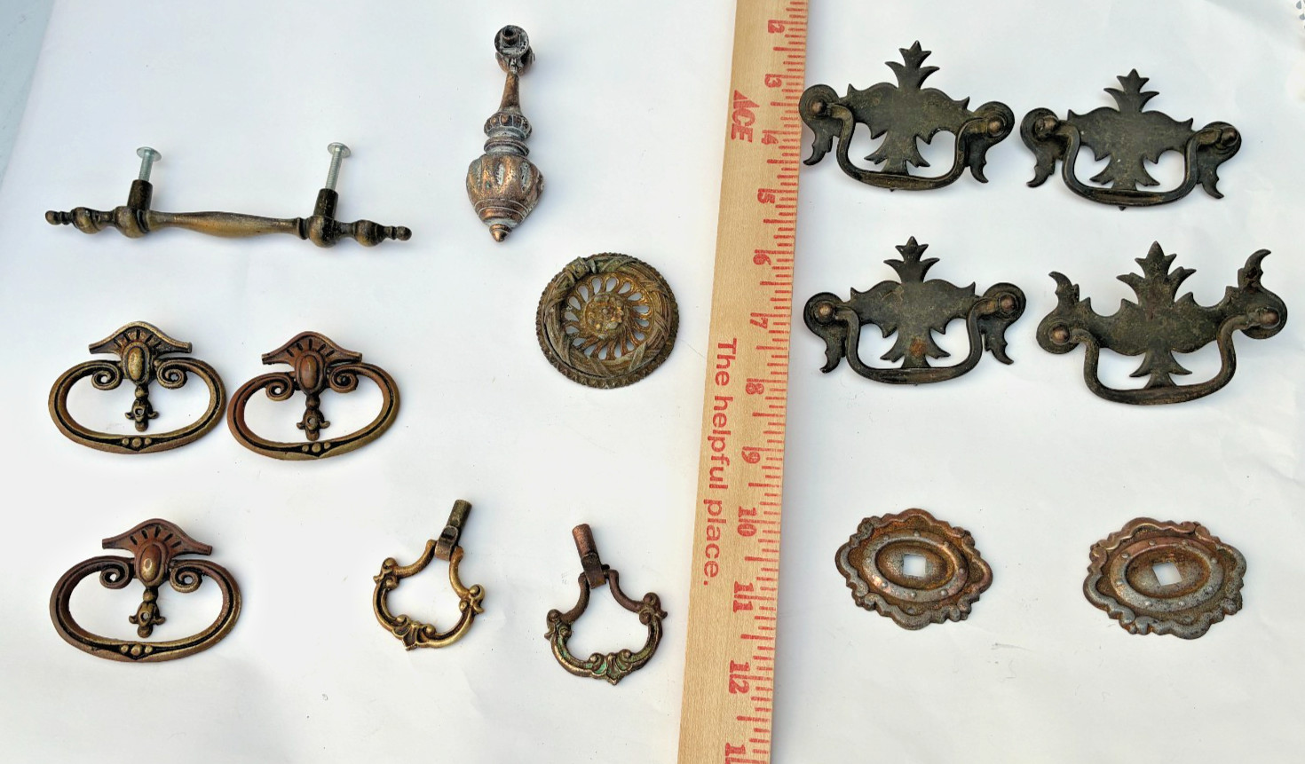 Lot Brass & Metal Pulls Cabinet Handle Mixed Material Distressed Vintage Salvage