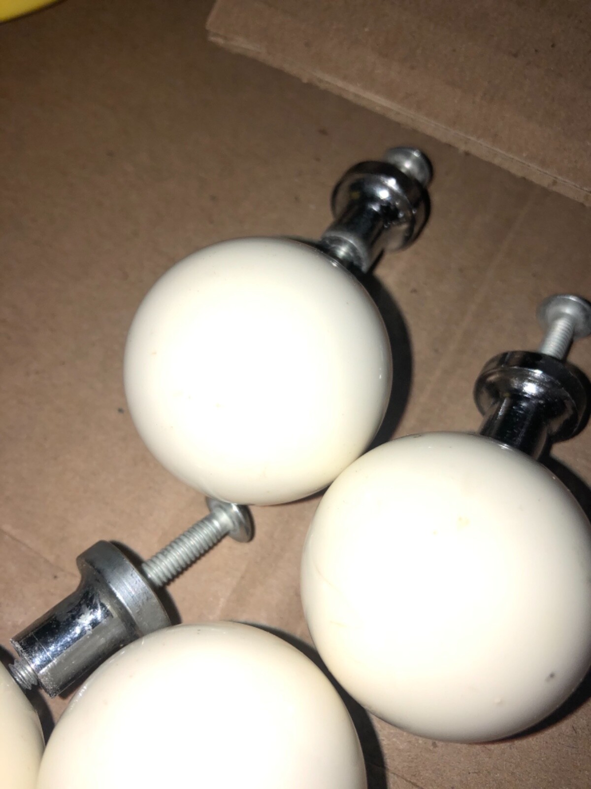 RARE set 4 Vintage White Lucite & Chrome ball Pulls Drawer Mid Century 1 3/8”