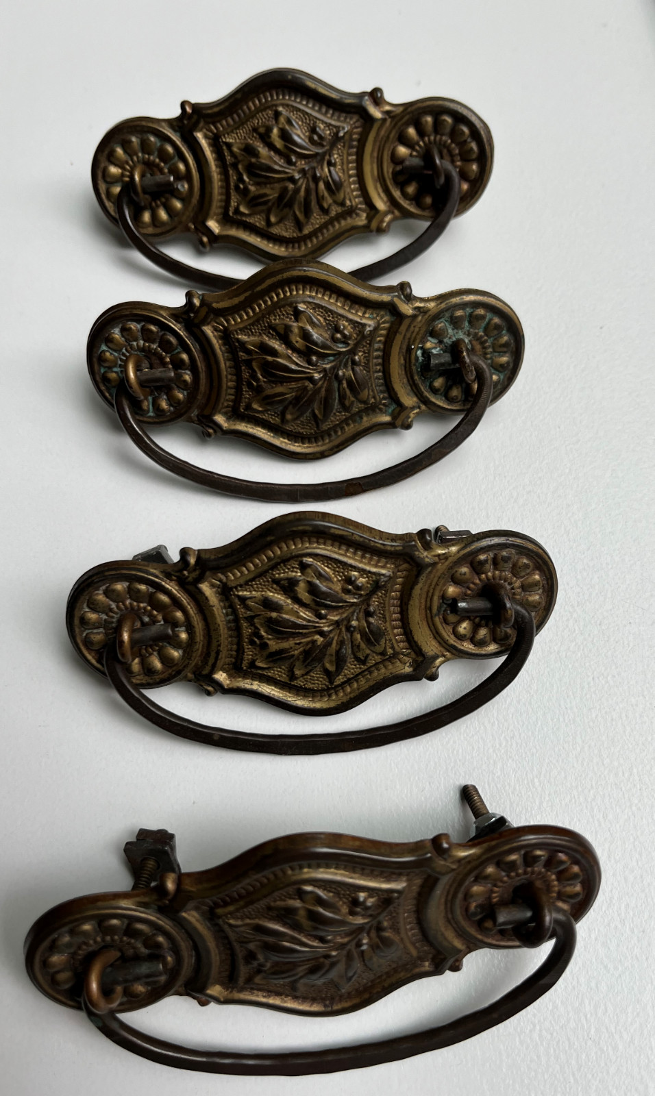 4 VINTAGE DRESSER DRAWER PULL salvaged from a dresser dating to around 1890
