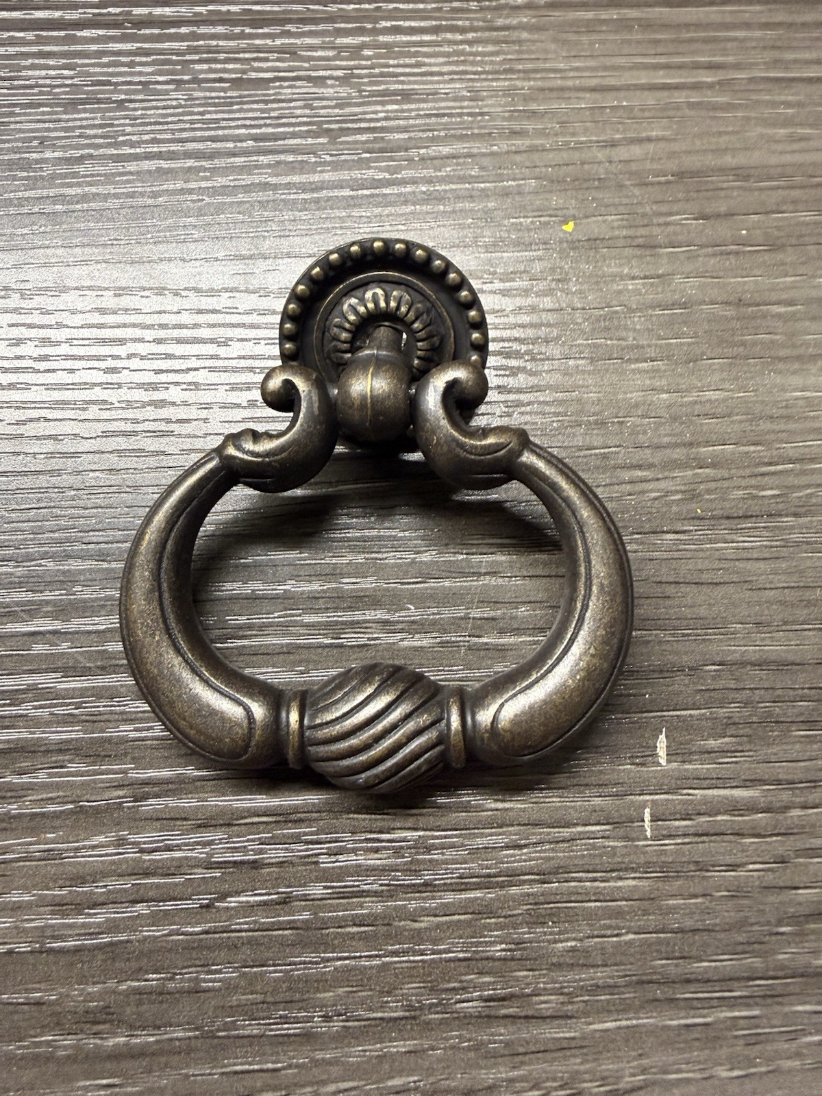 Vintage KBC Knocker Style Drop Bail Pull Handle & Backplate Dark Aged Brass (94)