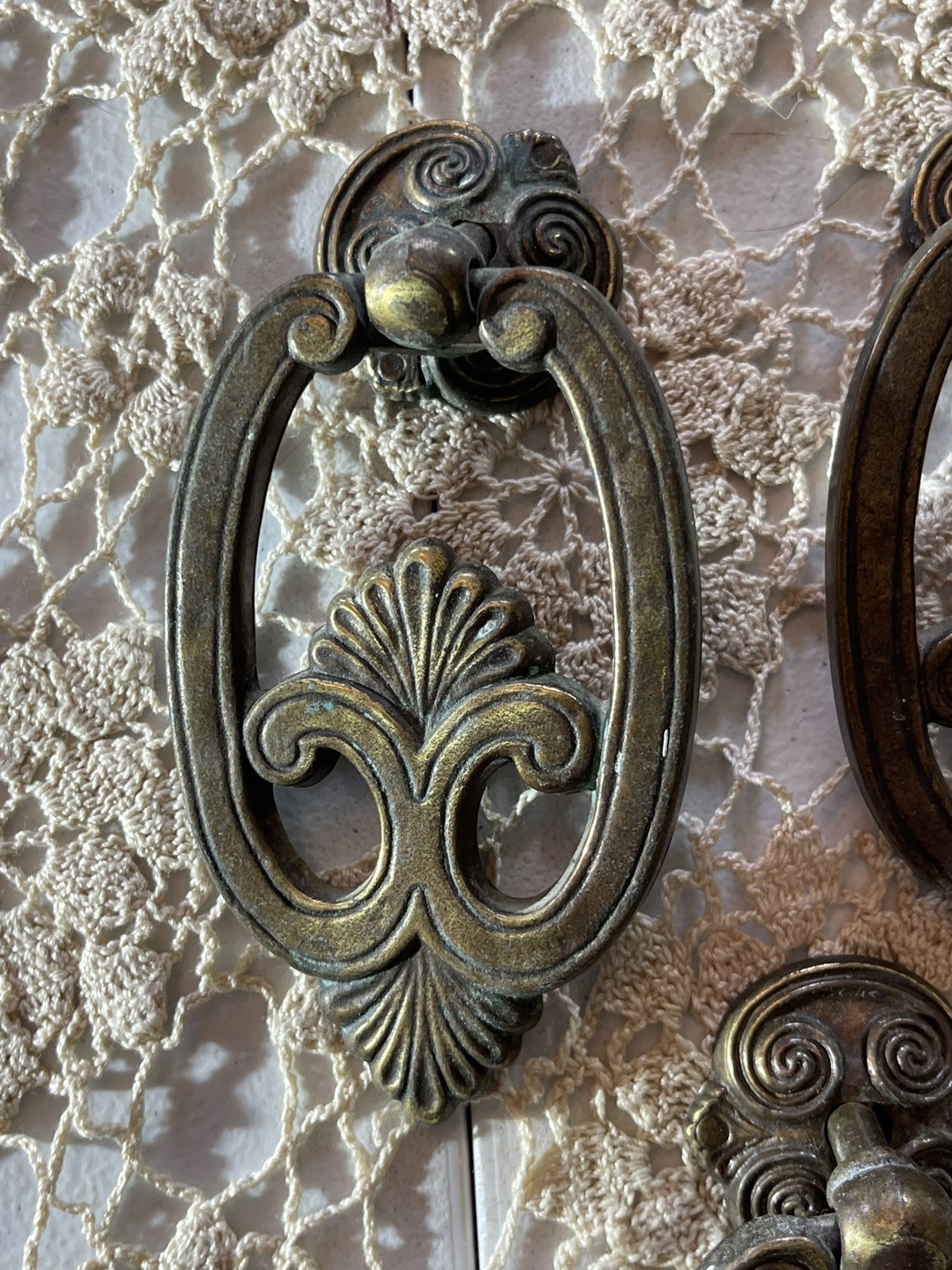 Lot 5 Vintage KBC Keeler Brass Co. Door Knocker Drop Pull Handle With Backplates
