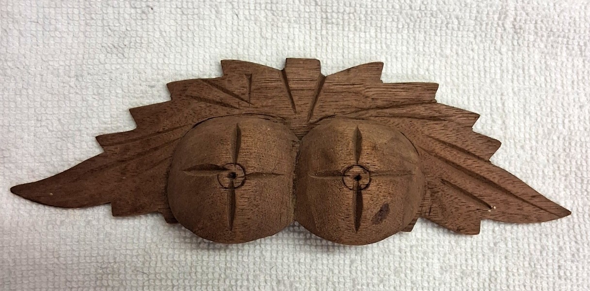 ANTIQUE WALNUT CARVED LEAF AND NUT PATTERN DRAWER, BIN, DOOR, HANDLE
