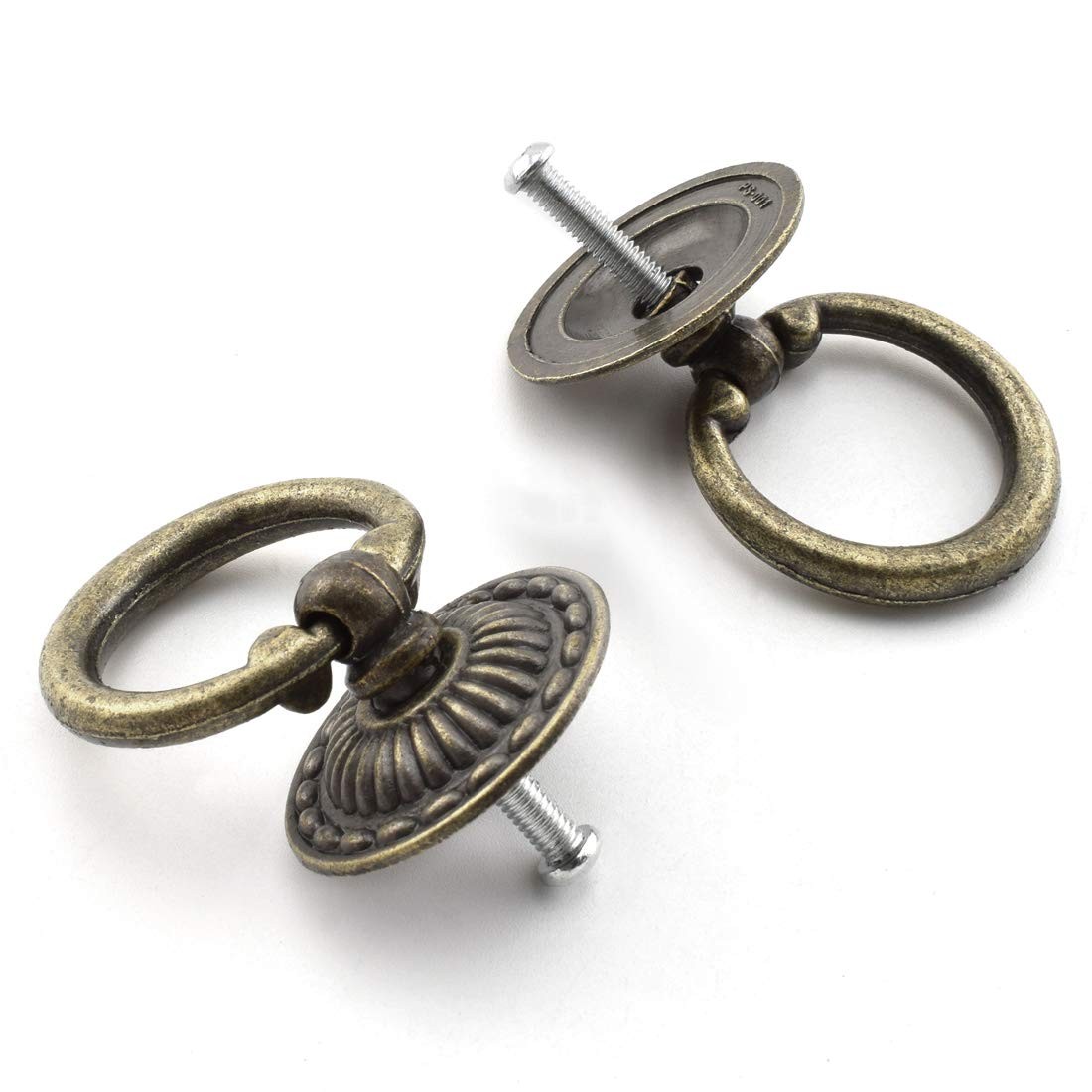 Vintage Bronze Pull Handles, OZXNO 4-Pack Antique Ring Knob Pulls with