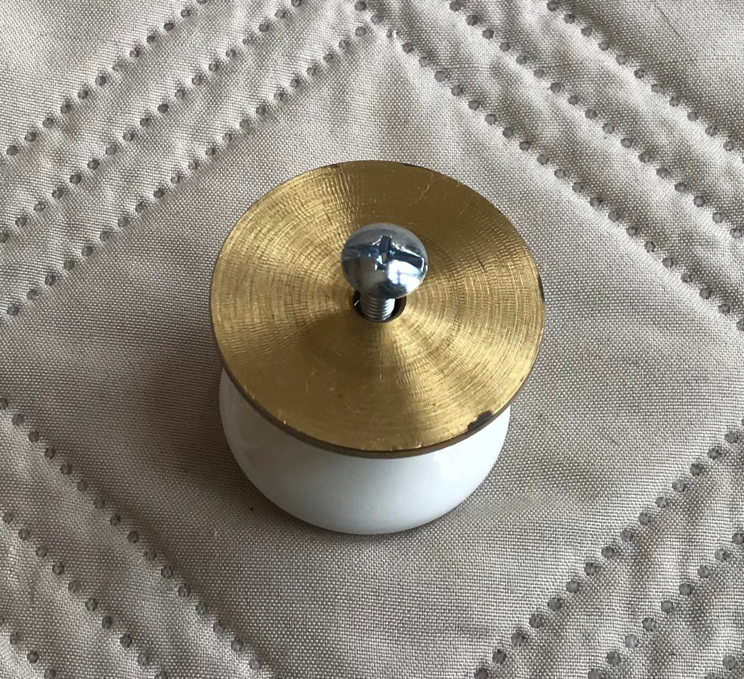 Gold and White Porcelain Drawer Pull and Back Plate New Old Stock
