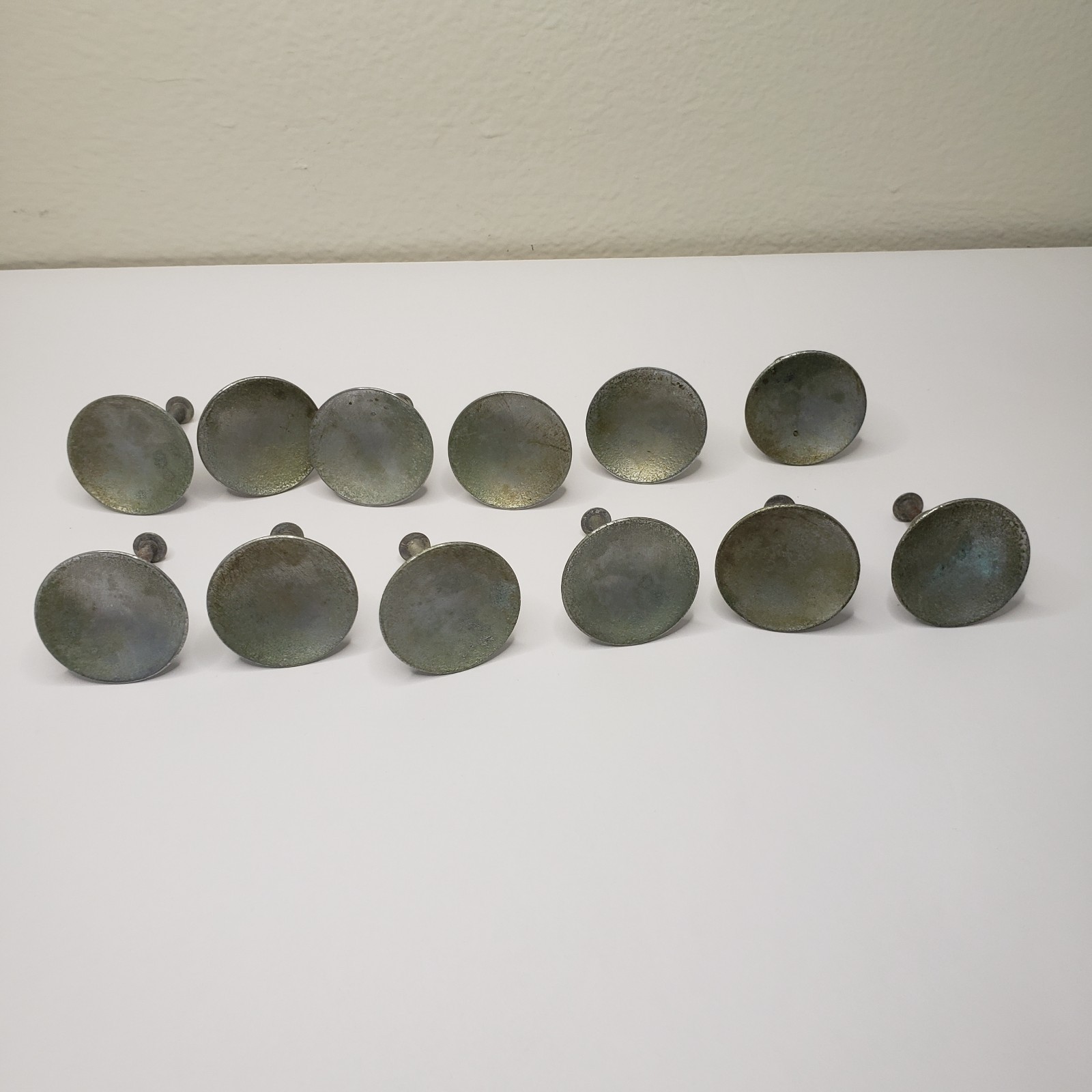 Lot of 12 Mid Century Drawer Pulls Vintage Dresser Knobs Circular Concave Metal