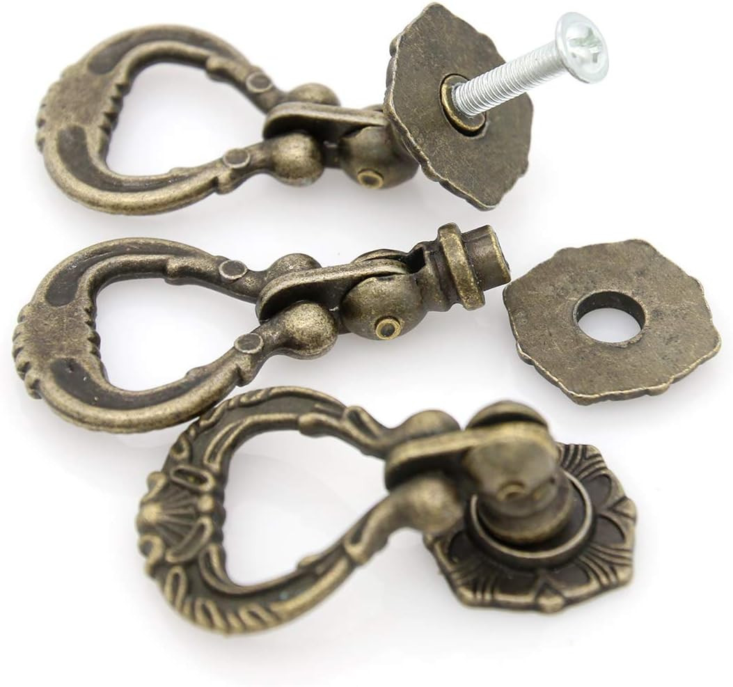 LXZ 4 Pcs Vintage Antique Brass Pendant Ring Pulls Drop Handles Knobs with Singl