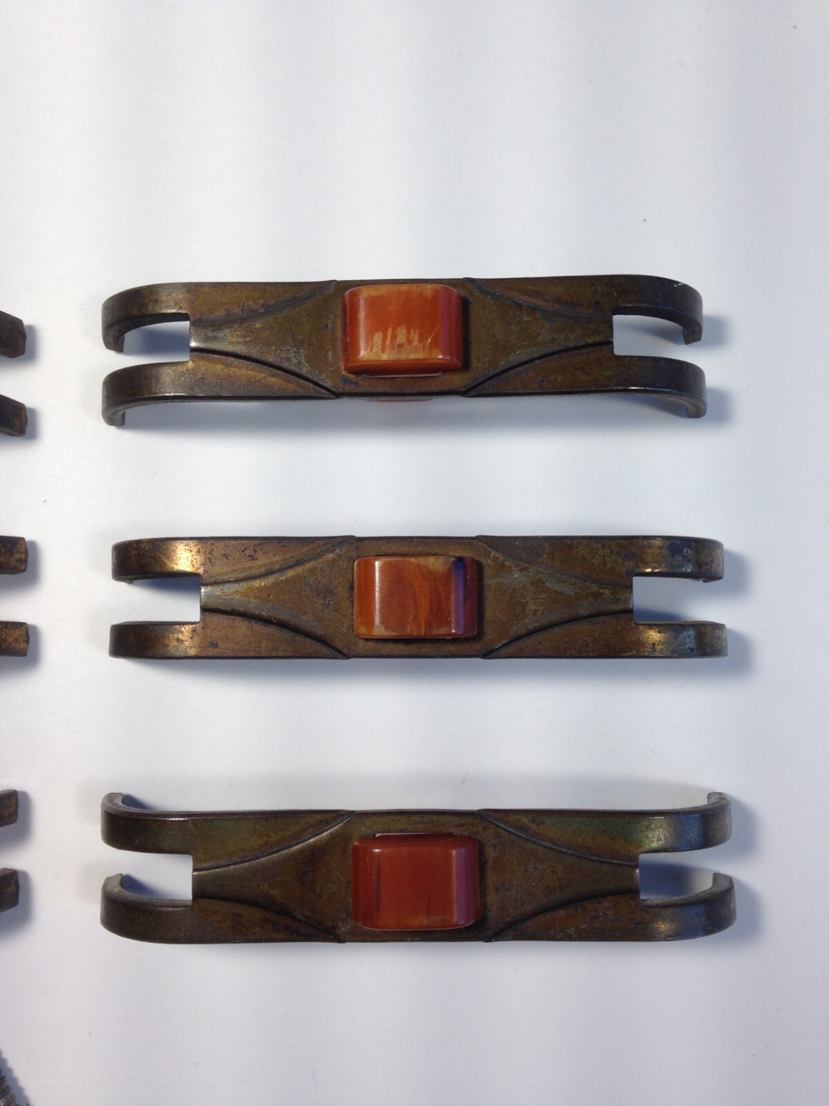 6 Drawer Pulls Handles Metal orange/golden Bakelite Antique Hardware Art Deco