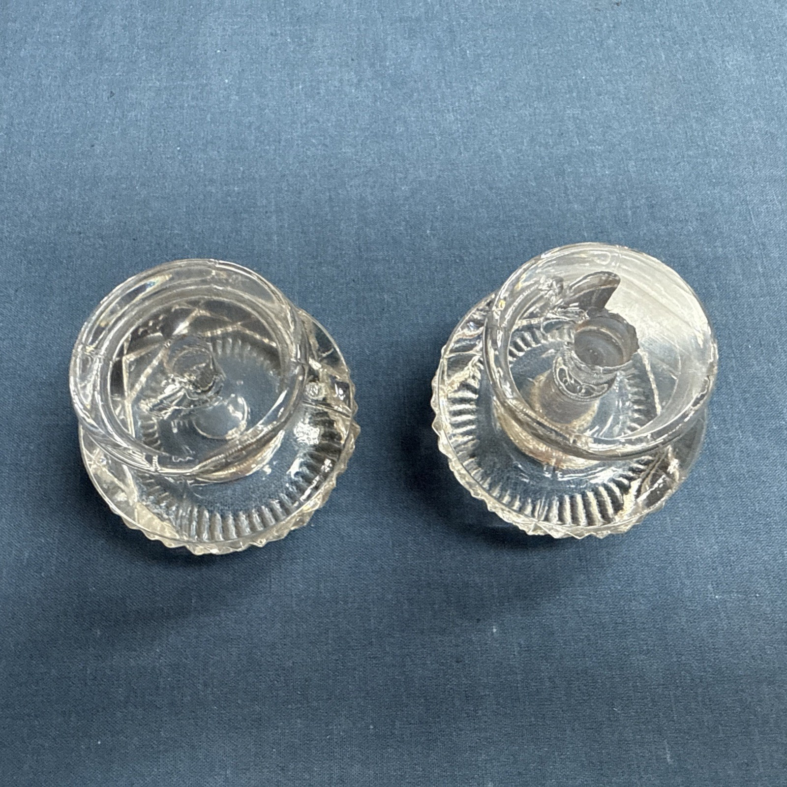 2 Antique Pressed Clear Glass Sandwich Drawer Pulls 1 3/4″ Original Posts