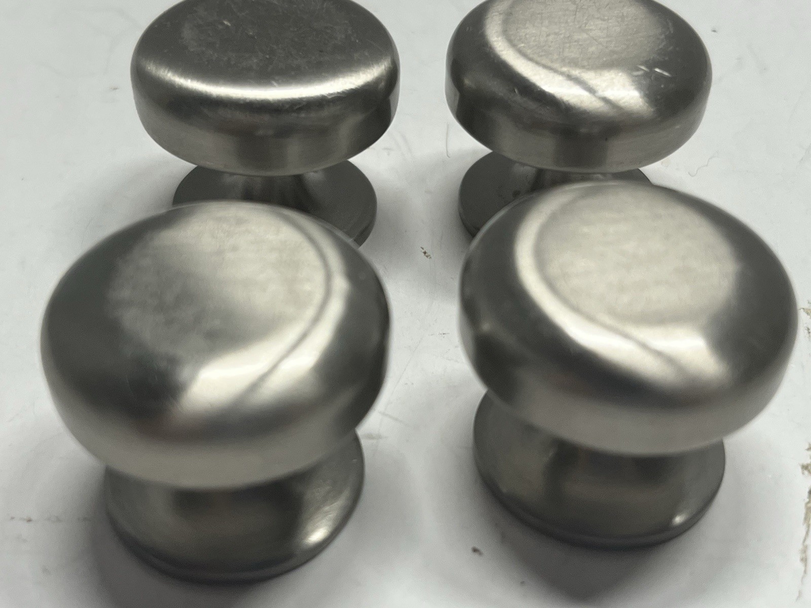Vintage Lot (4) NOS Heavy Round Brushed Nickel Mushroom Drawer/Cabinet Knobs