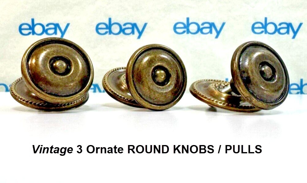 3 Vintage Ornate Round Knobs Pulls Furniture Hardware Architectural Salvage