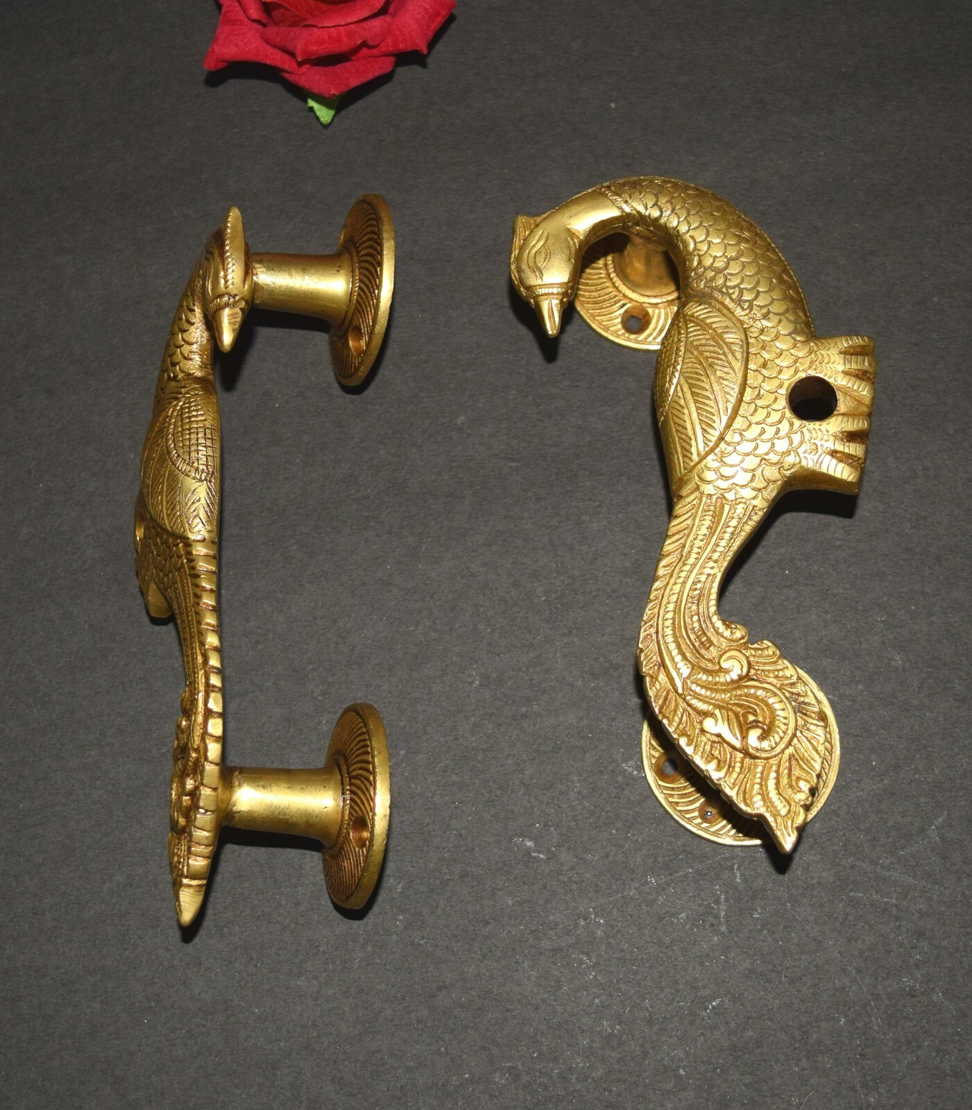 Magnificent Brass Bird Handle Peacock Engraved Ethnic Room Door Puller Set HK208
