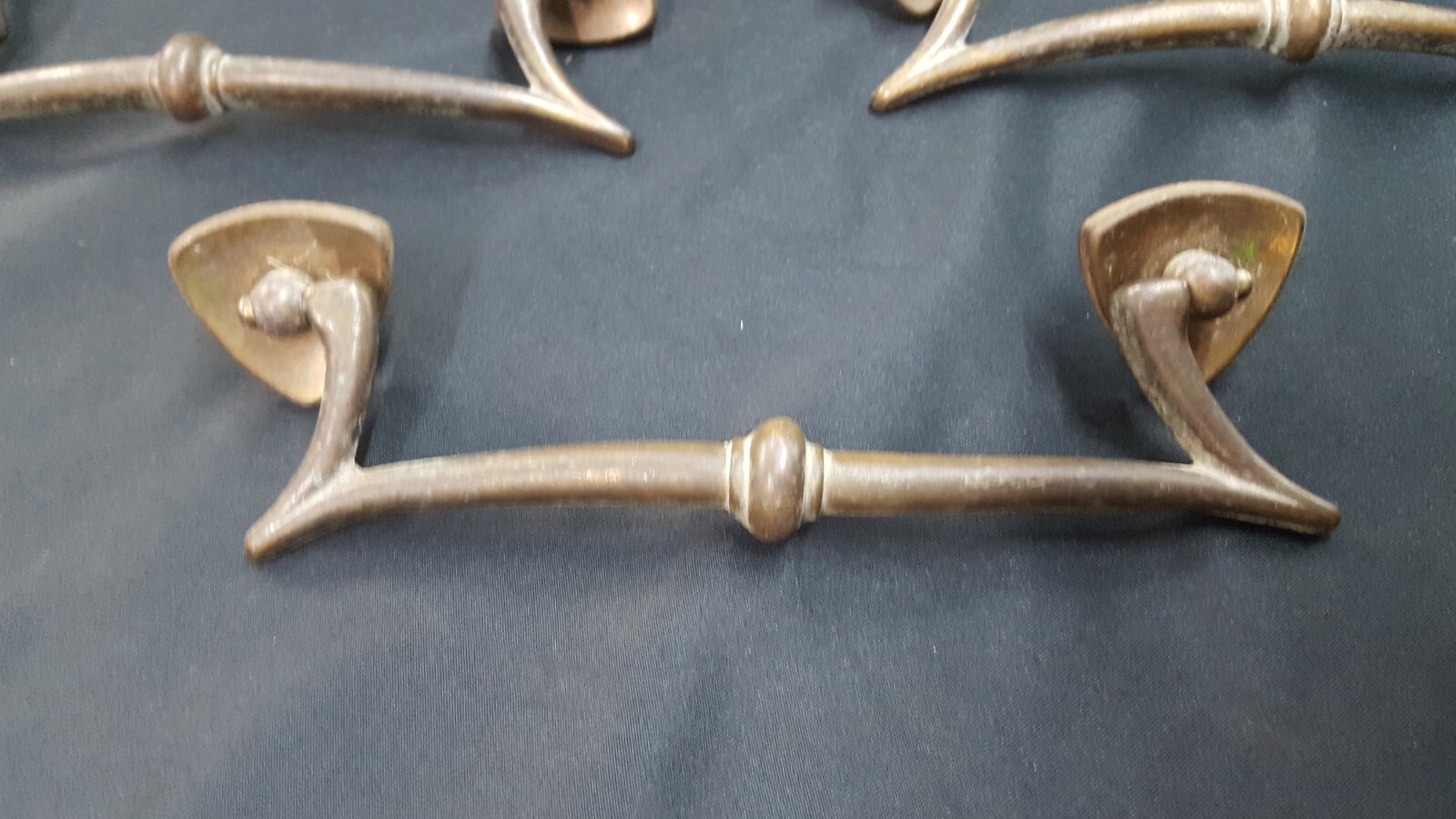 Mid Century Modern Set of 5 Brass Drawer Pulls with Triangle Sides & Screws