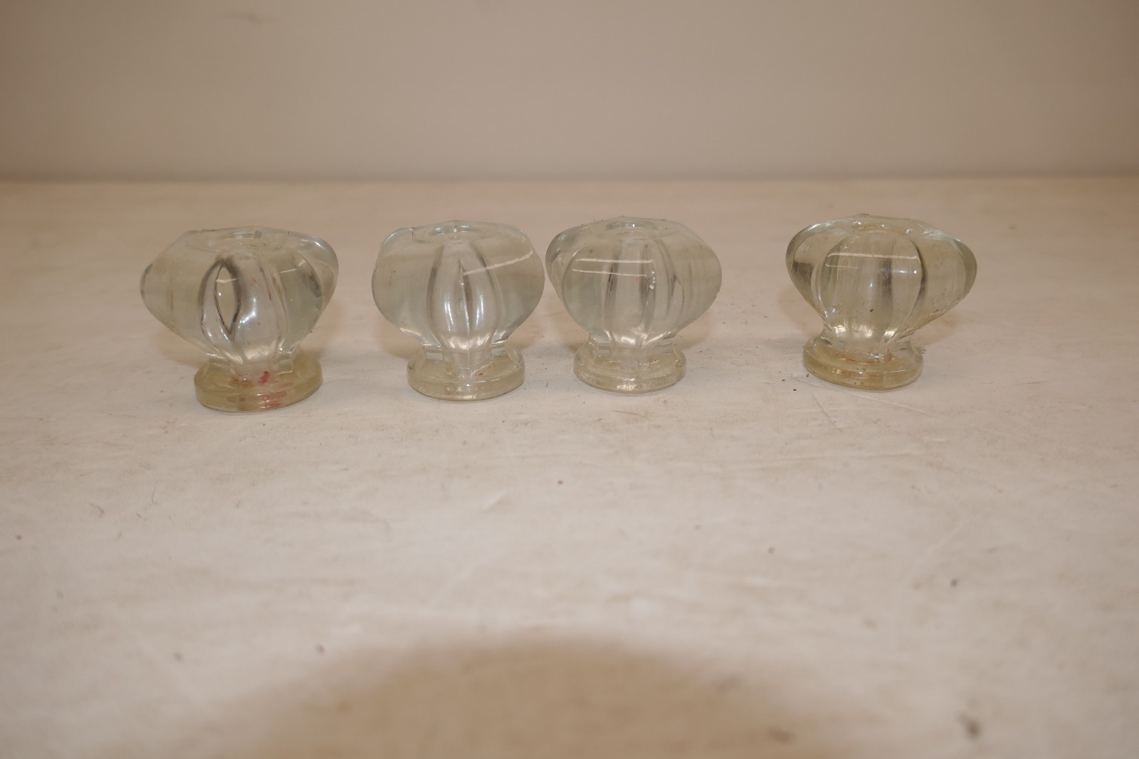 Vintage Six Side Hexagon Clear Glass Drawer Knob Cabinet Furniture Knobs Lot 4