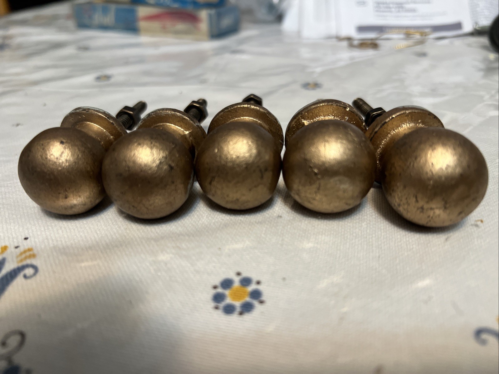 Vintage Draw Pulls Metal Golden Set 5 1″ Long Ball Shaped