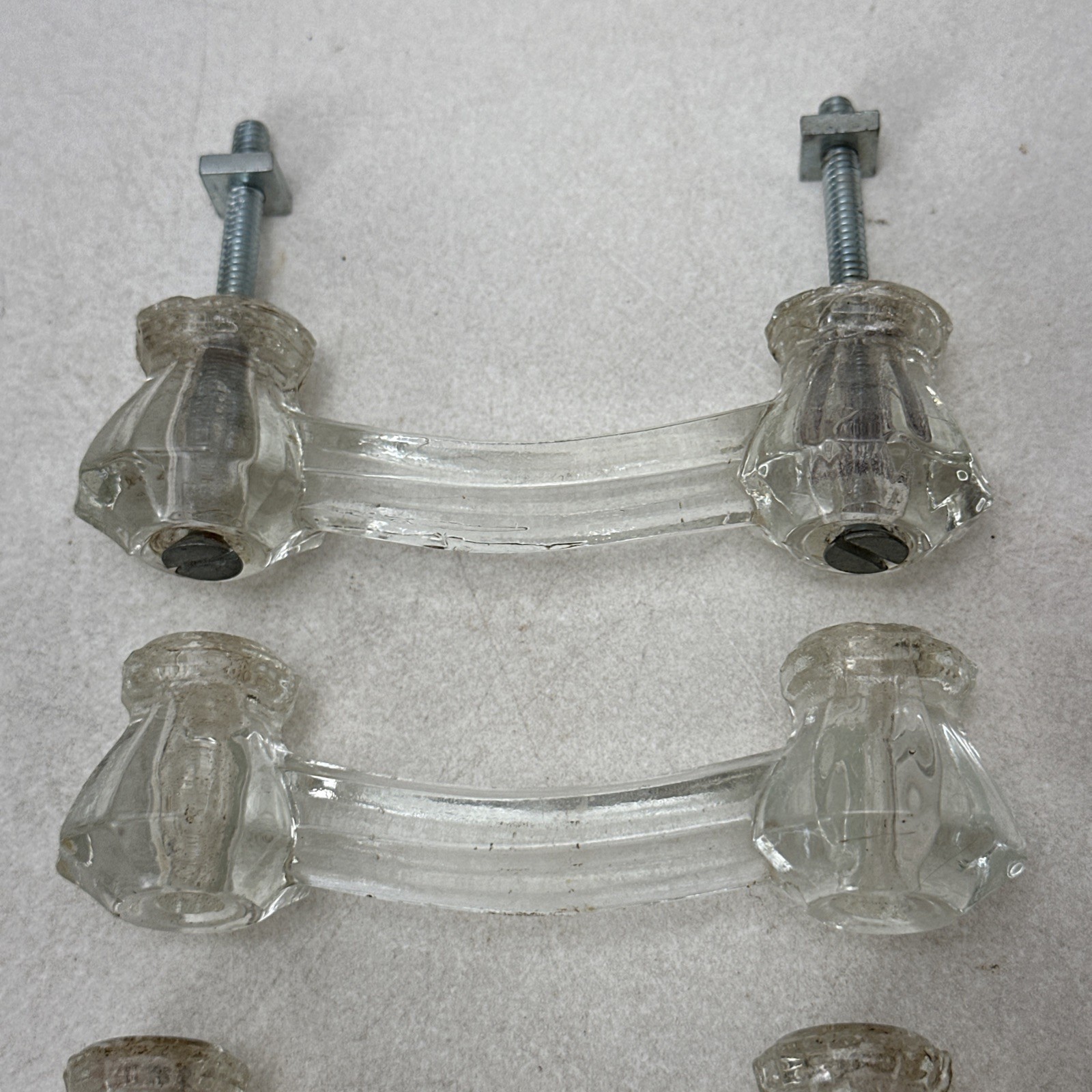 Lot of 9 Vintage Glass Drawer Pulls 8 Handles 1 Knob Different Styles As Is