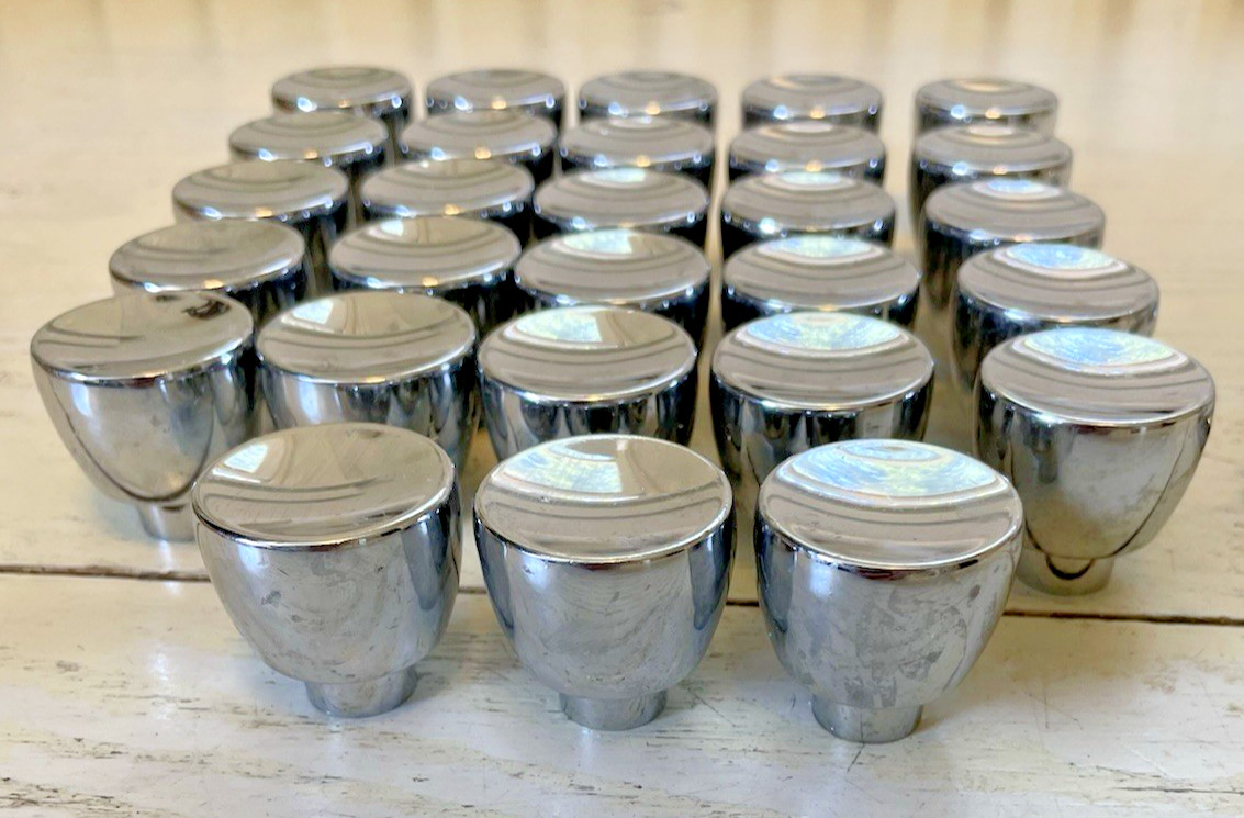 Ajax Chrome Vintage Knobs & Handle Large Lot Cupboard Drawer Cabinet MCM 31 USA
