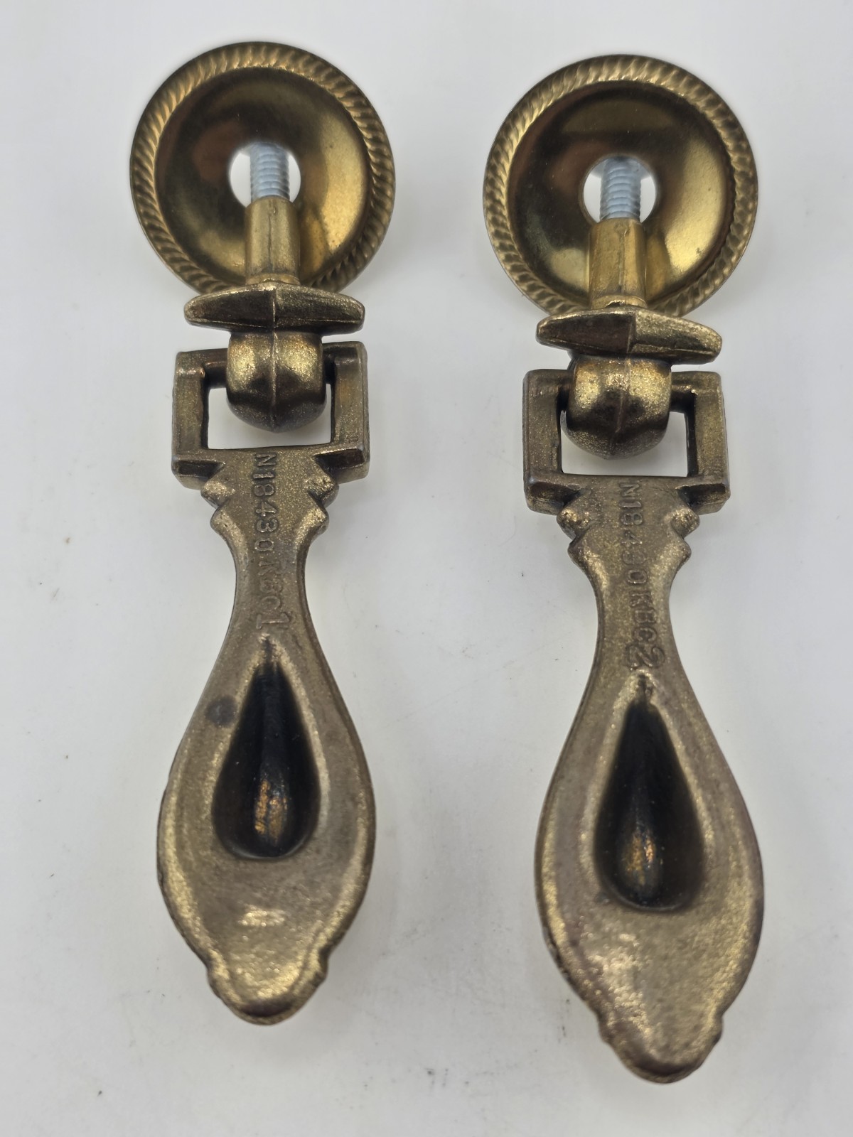 Vintage KBC Drop Drawer Pulls DISTRESSED Keeler Brass Co N18430 Set Of 2