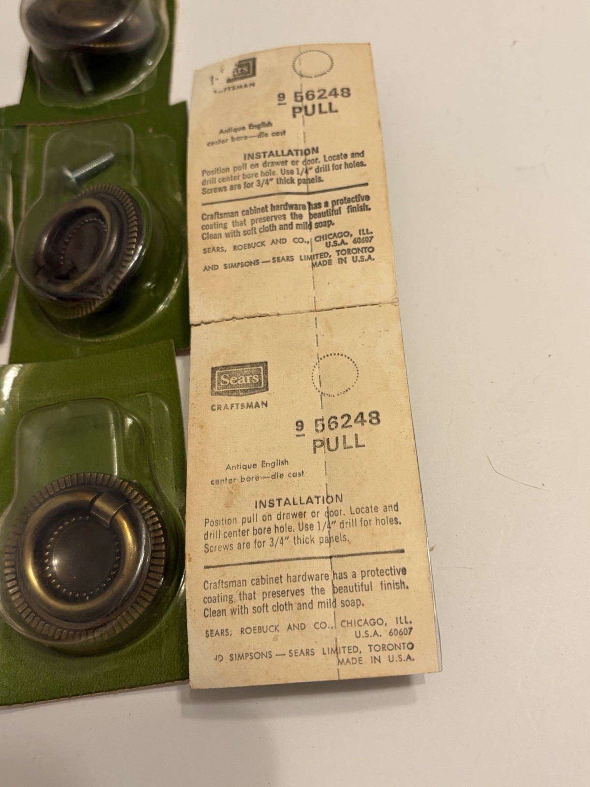 7 NOS Vtg MCM Sears Craftsman Antique English Round Drop Drawer Pulls 1.5”