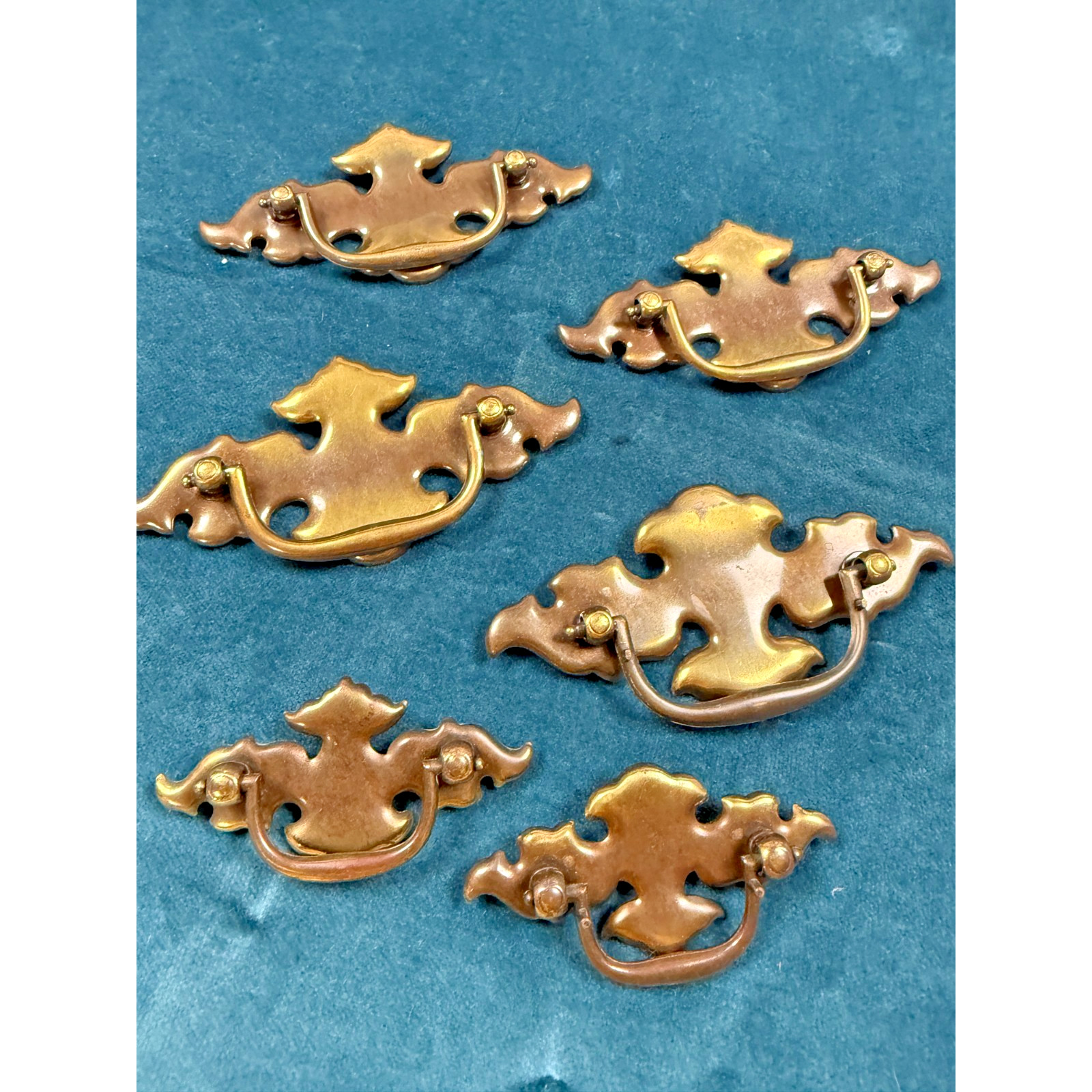Vintage Brass Drawer Pulls Ornate Bail Handles Dresser Hardware Set of 6