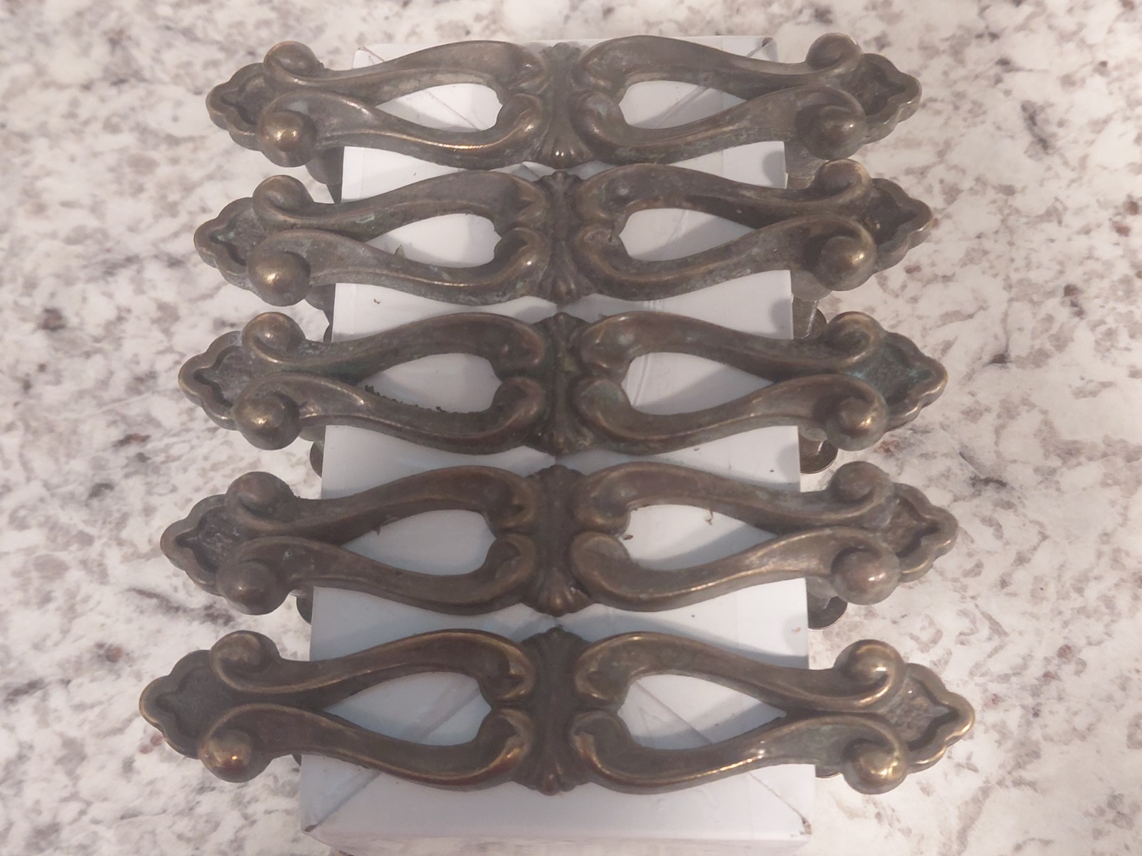 Vintage Ornate Antique Brass Drawer Cabinet Pulls Handles Lot Of 9 With Screws