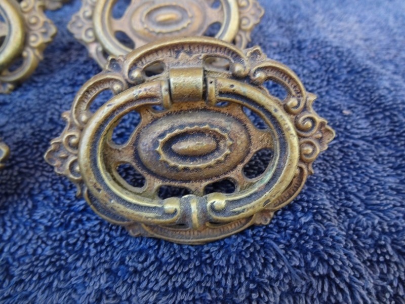Vintage KBC Cast Brass Ornate Drawer Pulls Lot of 6 Drop Bail w/Mount Screws