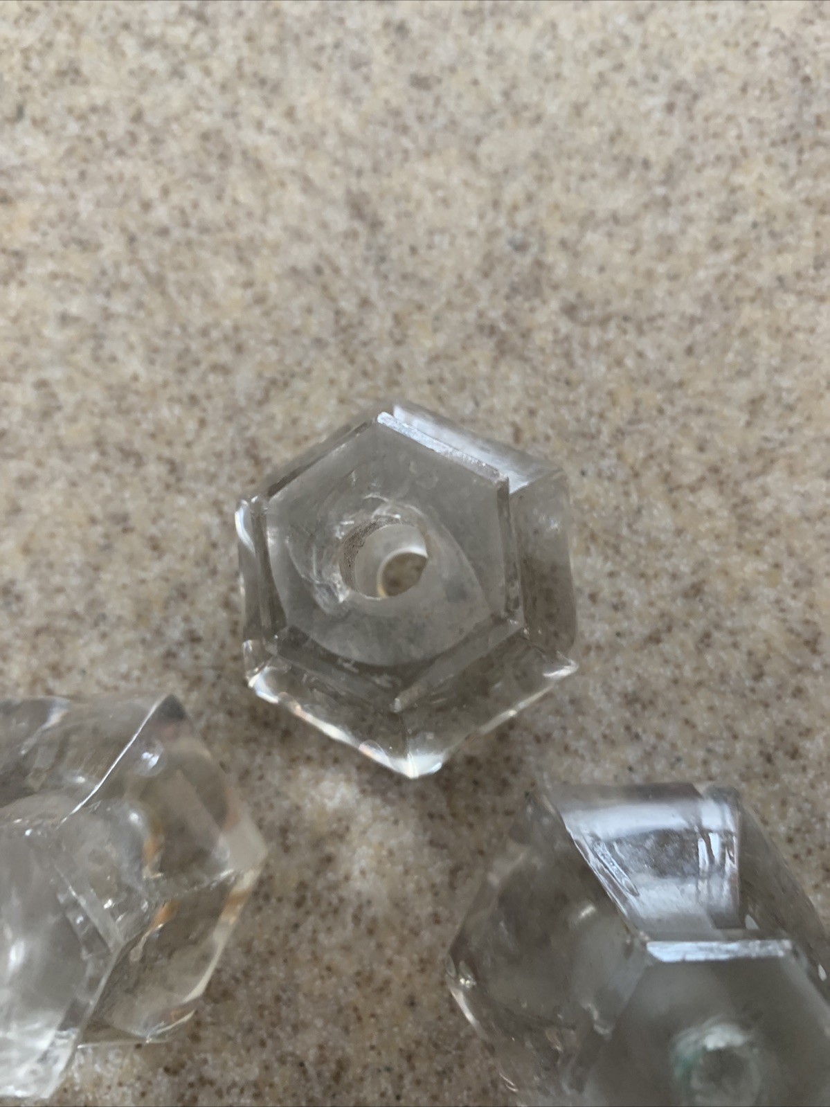 5 Vintage Depression Style 2 Size Hexagon Clear Glass Drawer/ Cabinet Knob Pulls