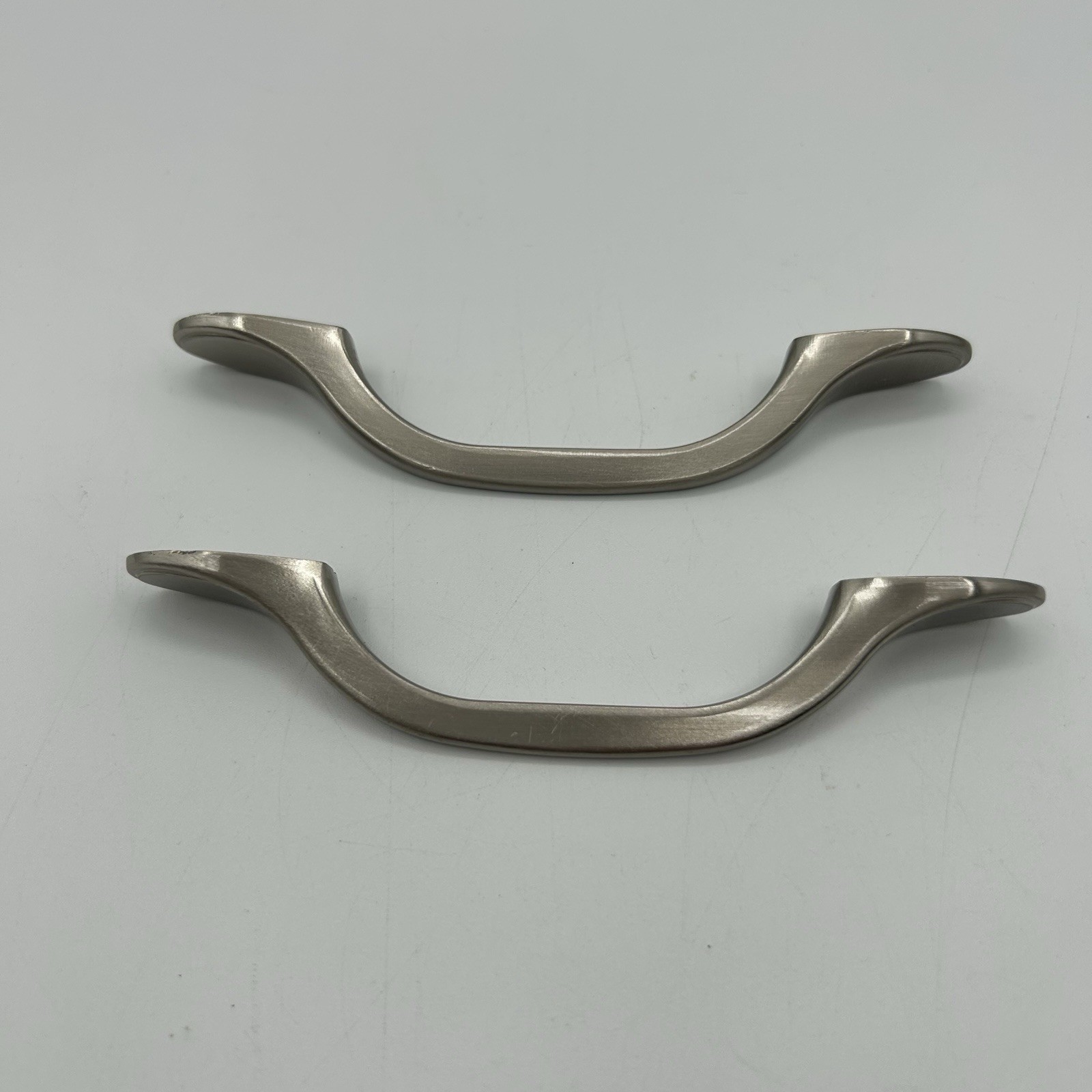 Vtg 3″ Spoon Foot Pull Knob, Brushed Nickel Drawer Pull Cabinet Door, VGC (2)