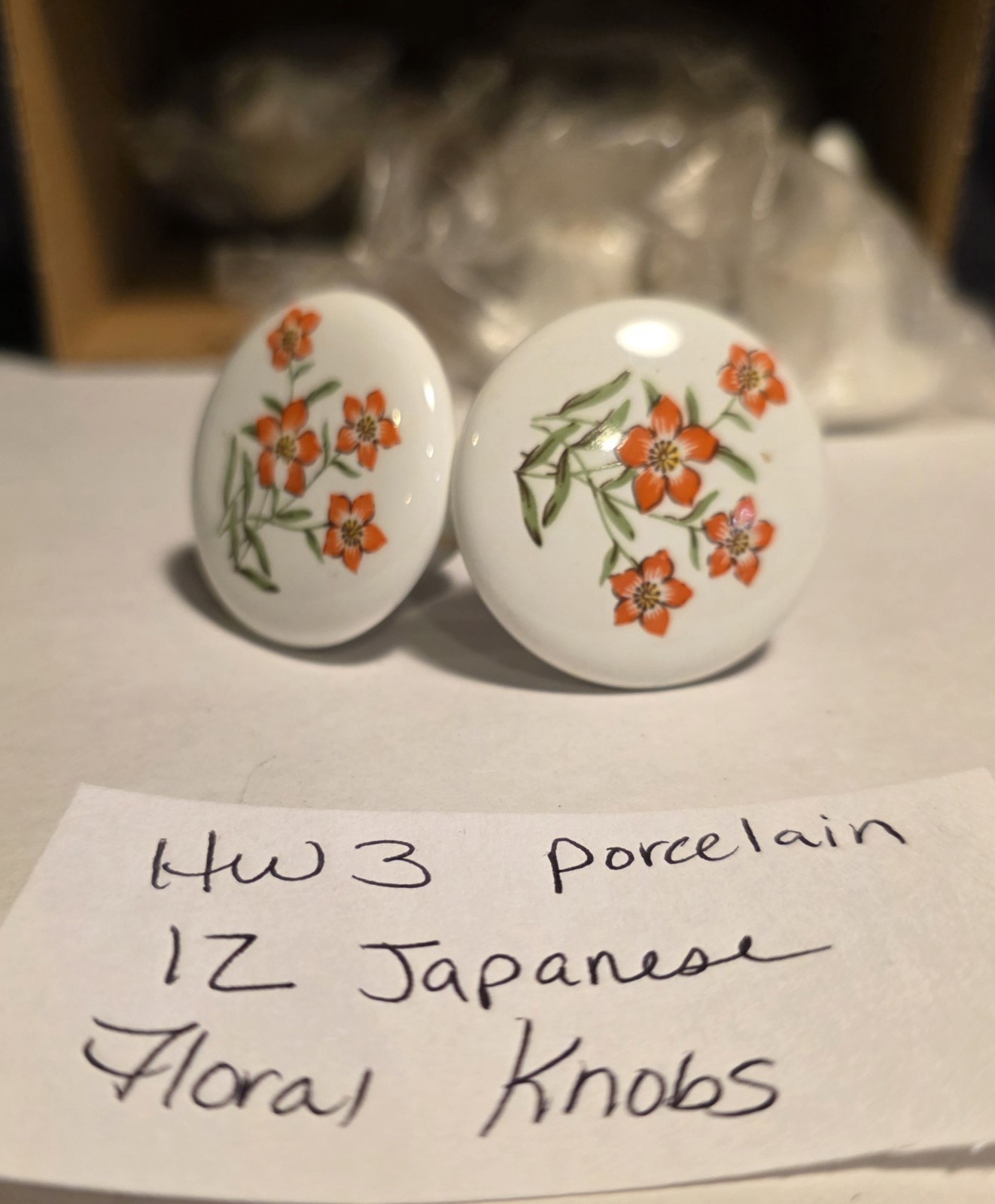 Vintage Set Ofb12 Painted Floral Porcelain Cabinet Knob From Japan