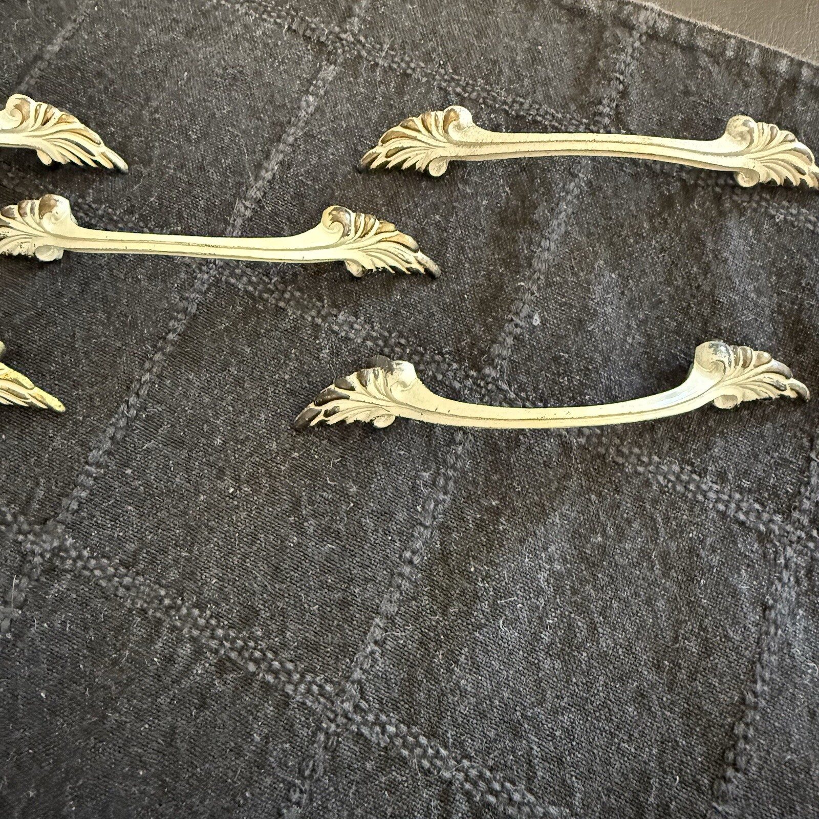 Lot 5 VTG Brass Drawer Pull White French Provincial Leaf Handles