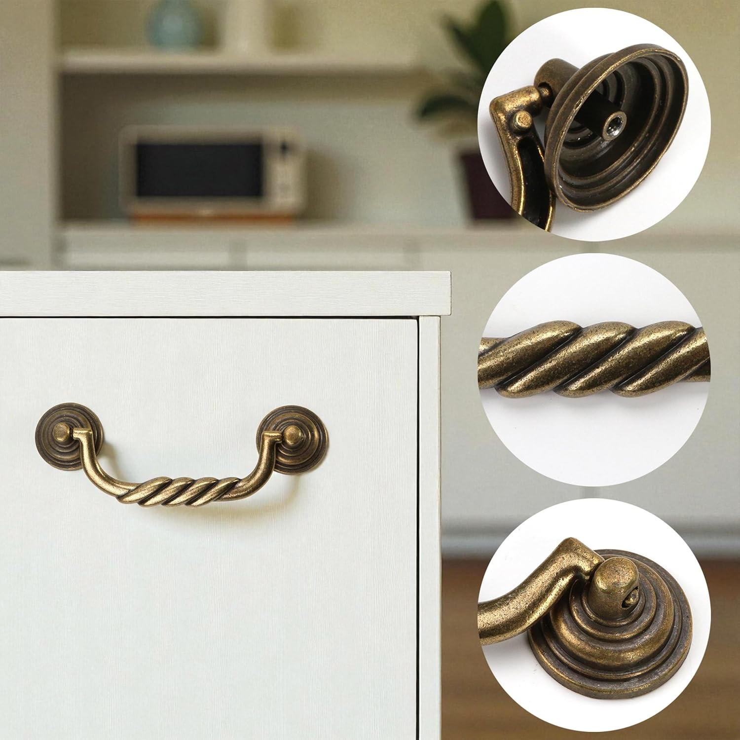 4.5” C-C Center Drawer Pulls, 4 Pack Antique Bronze Bail Drop Swing Handles for