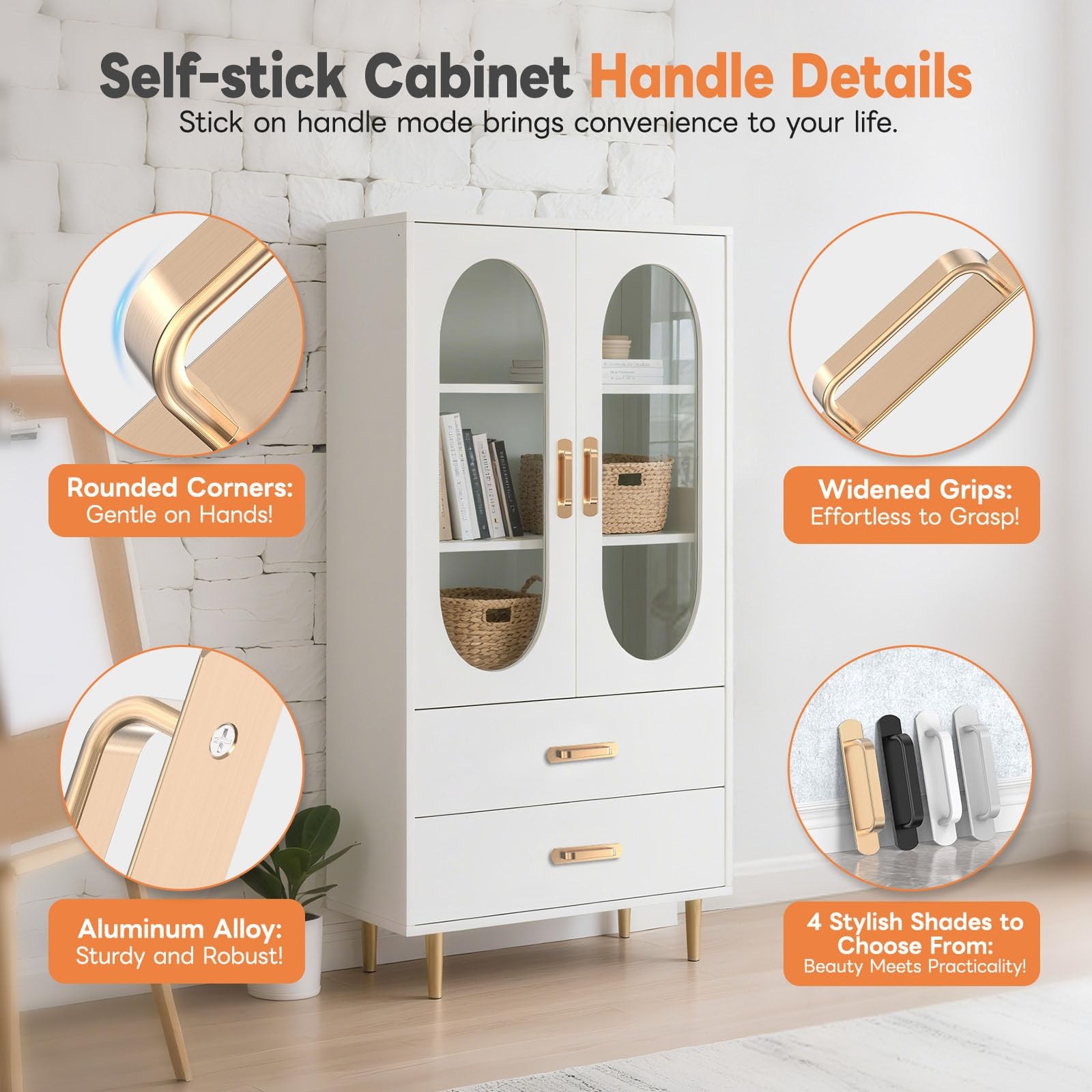 Mixizigoz 8 Pack 5.7 Inch Adhesive Cabinet Handles – No Drill Stick On Door