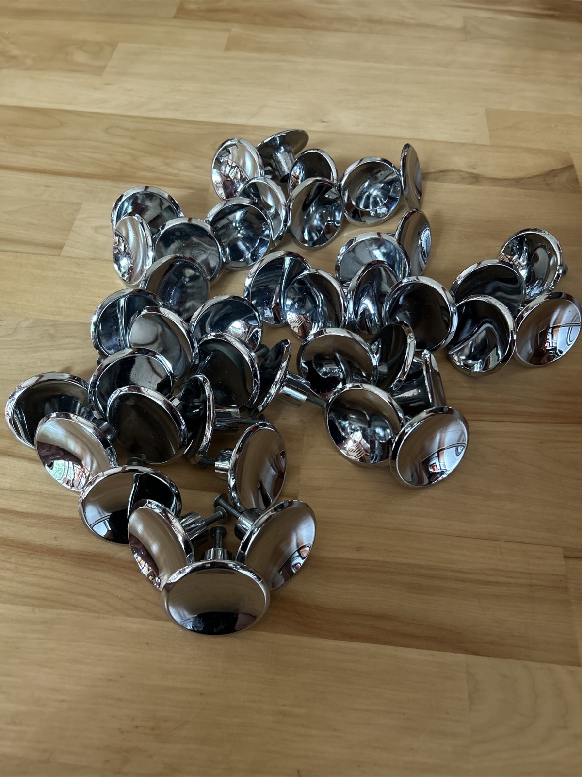42 Vintage 1960s AJAX Chrome Beveled Concave 2″ Round MCM Pull Knobs