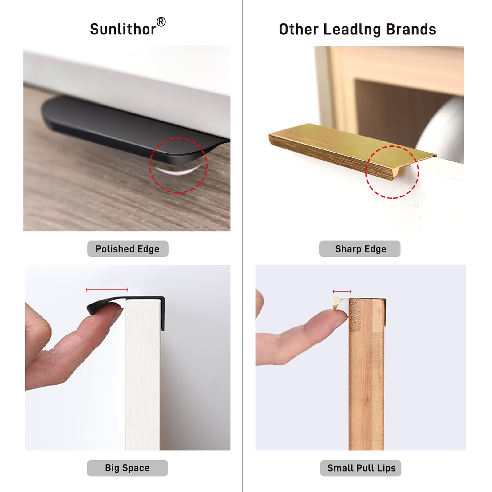 Sunlithor Edge Matt Black Finger Pull For Cabinets Kitchen Concealed Drawer