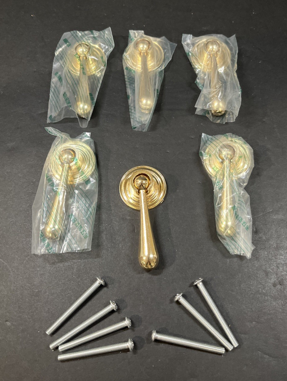 Gold Tone Tear Drop Or Pendant Drawer Pulls Set 6 Screws Classic Cabinet Dresser