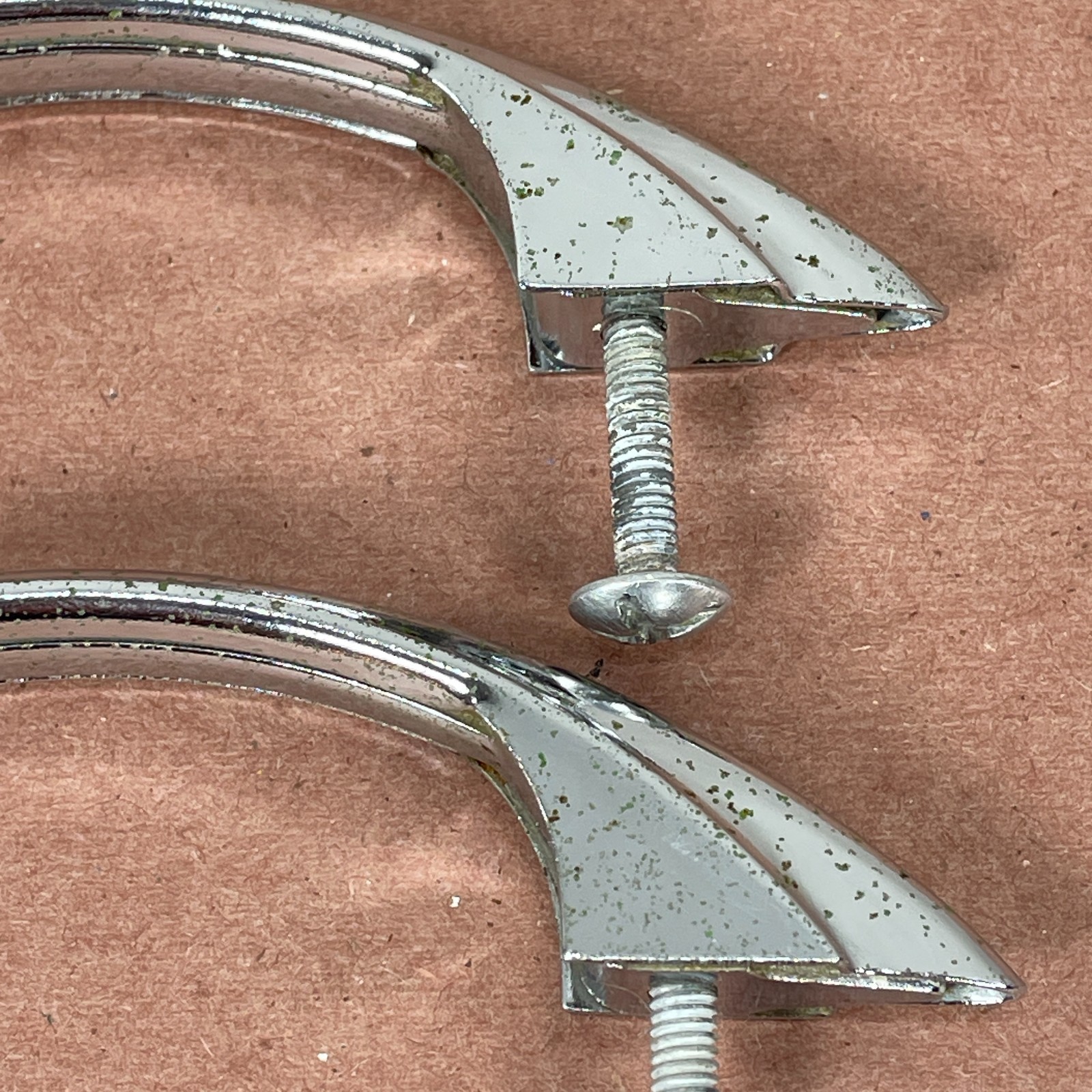 2 Vintage Chrome Plated Cabinet Pulls ( Similar to Youngstown & Amerock E311 )
