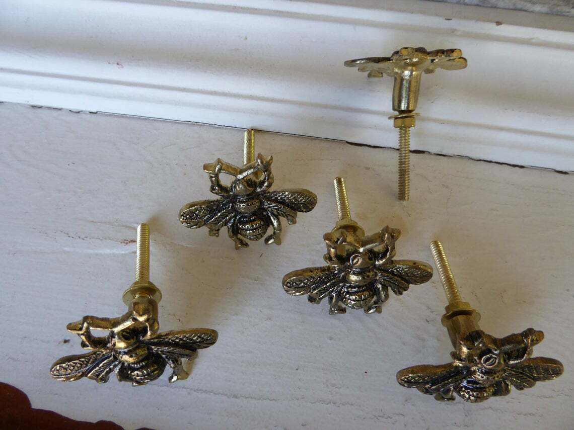 Antique Metal Drawer Pulls Handles Gold Bee Vintage Style Cabinets Knobs