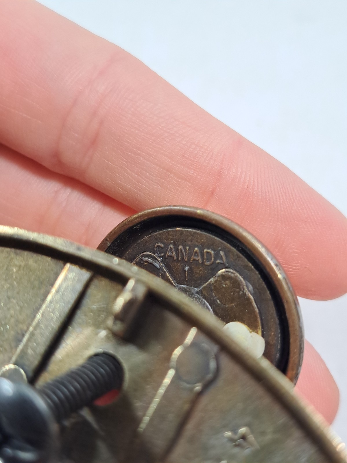 Set Of 2 Vintage Brass DRAWER PULL Knobs With Back Plates Canada Beige Center