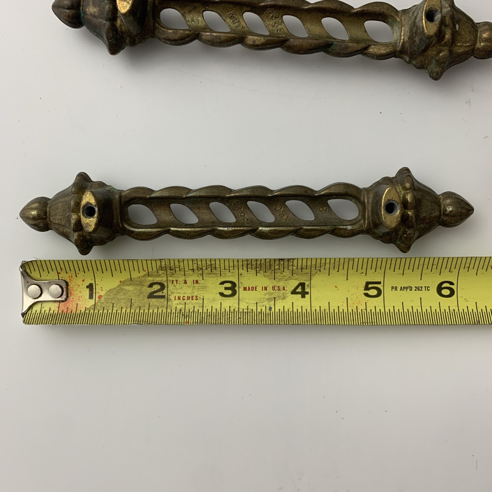 24 Vintage Keeler KBC Art Deco Ornate Twist Brass Drawer Cabinet Pulls Marked