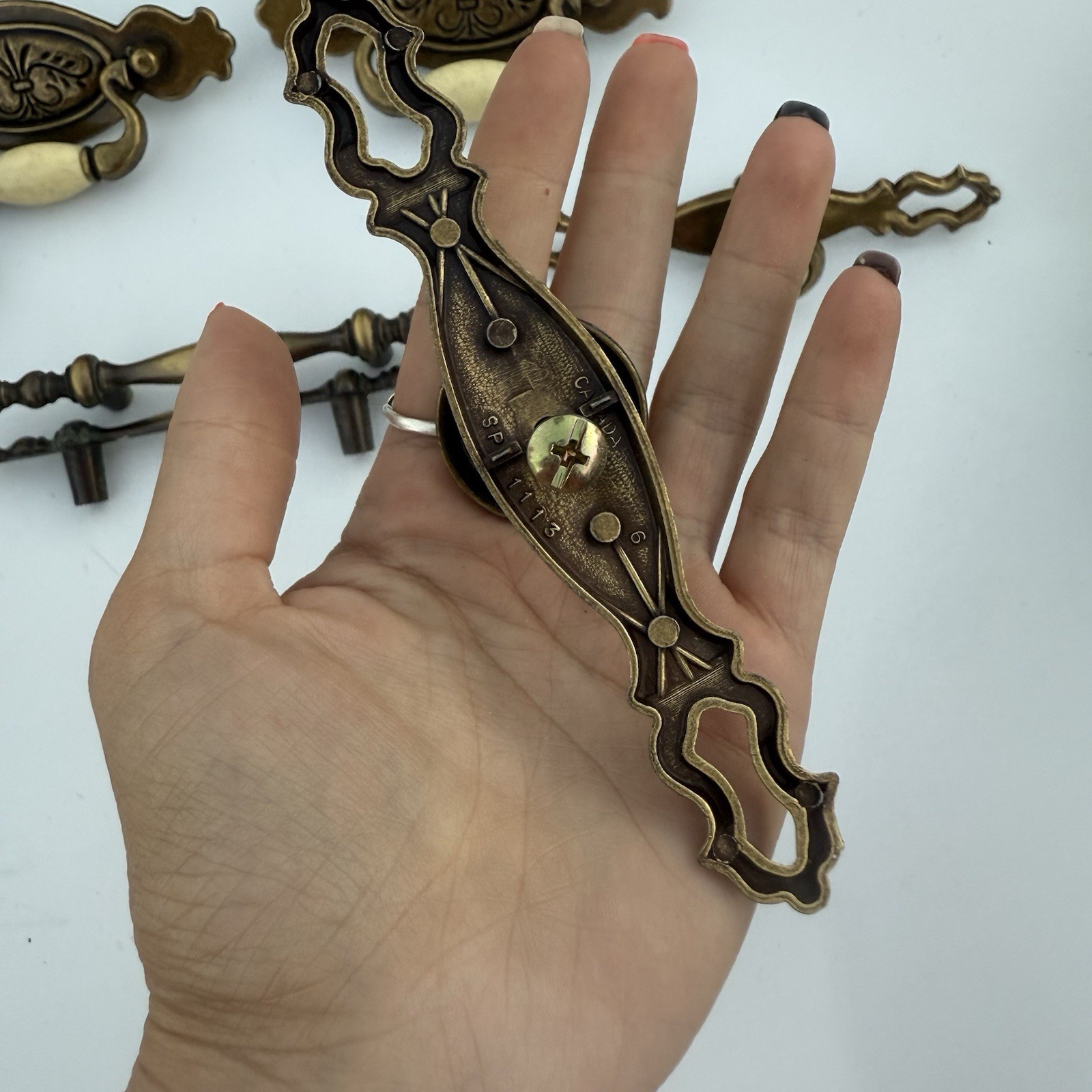 Vintage Brass Hardware Drawer Pulls With Beige Ceramic Center Bead Cabinet Mixed