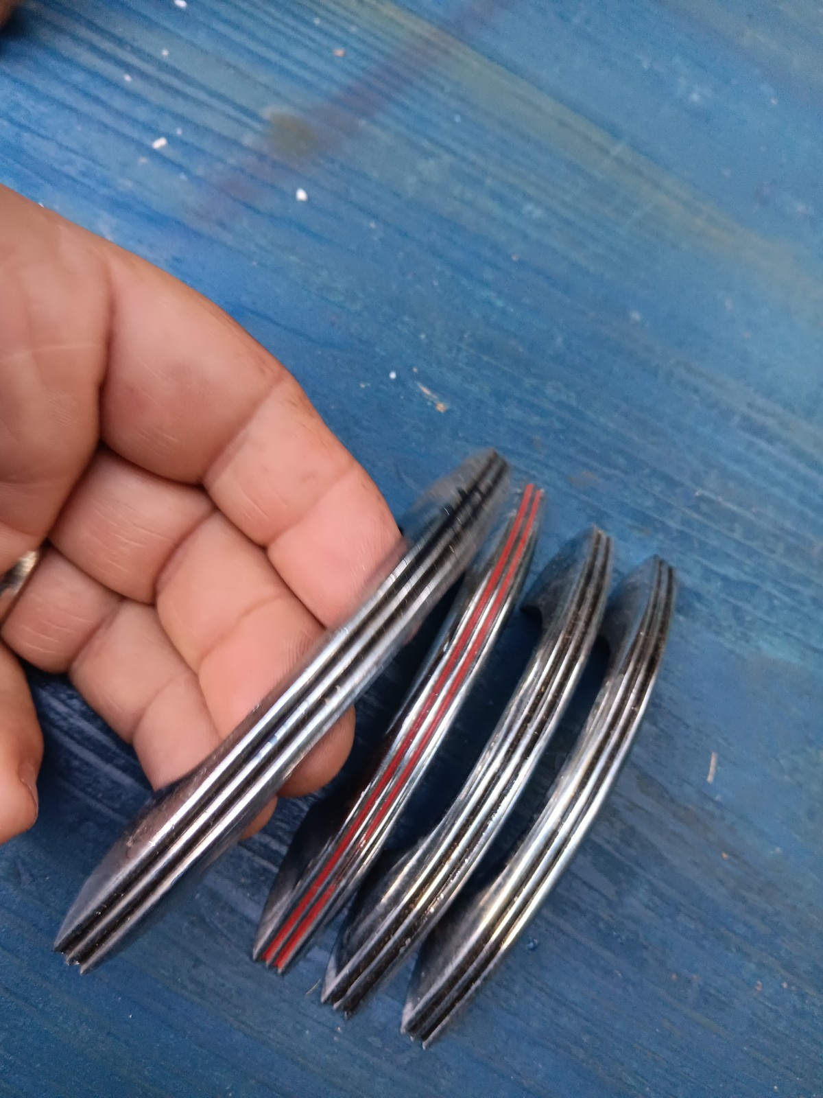 Set of 4 1920s Chrome Art Deco Drawer Pulls 3 Black 1 Red