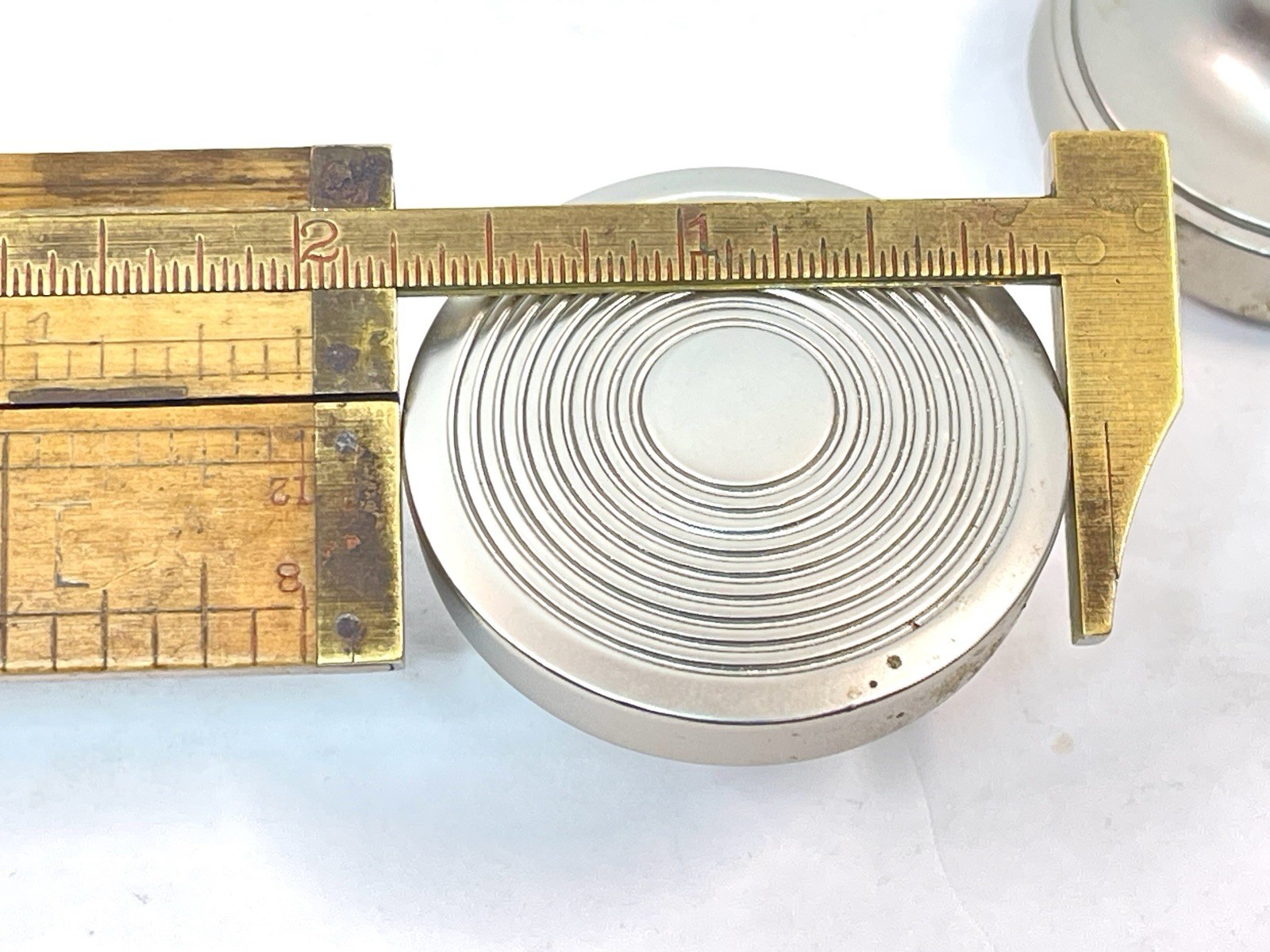 Pair NOS 1.75″ MCM Rings Nickel Drawer Pull Door Knob KBC Brass record cabinet